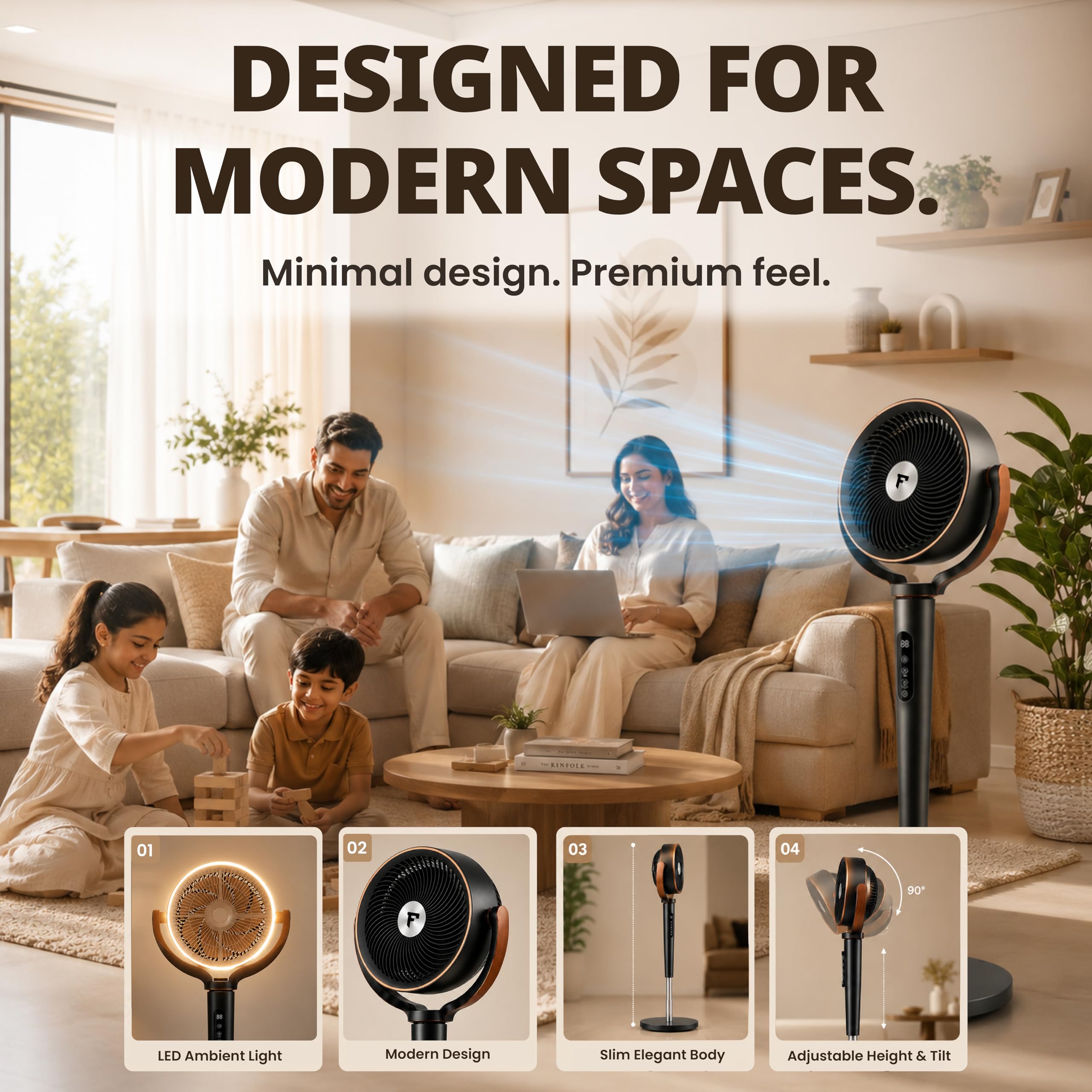 FASTRON 3D Air Circulation Tower Fan with Mood Lamp & Voice Prompt, 120° Oscillation, Silent 20dB BLDC Motor, 12 Speeds, Remote & 9H Timer for Bedroom & Hall 1