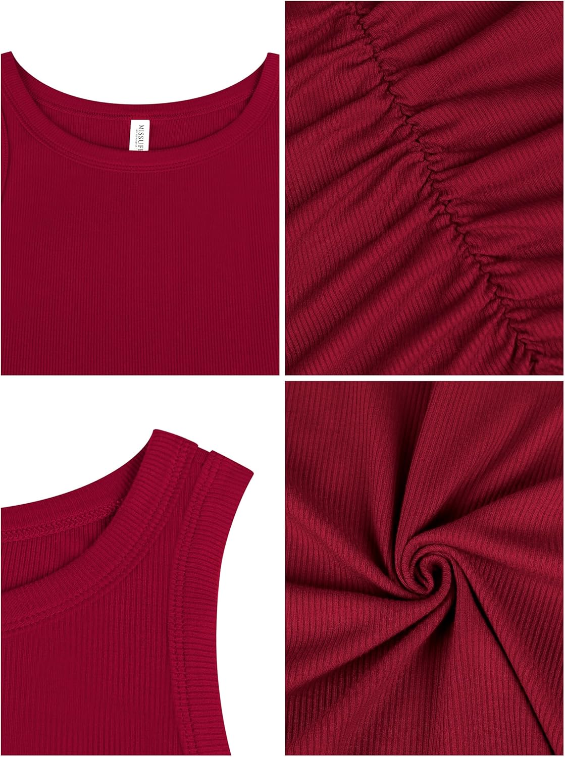 Missufe 2025 Summer Tank Dress for Women Round Neck Ruched Bodycon Ribbed Slim Fitted Casual Mini Dress - Image 6