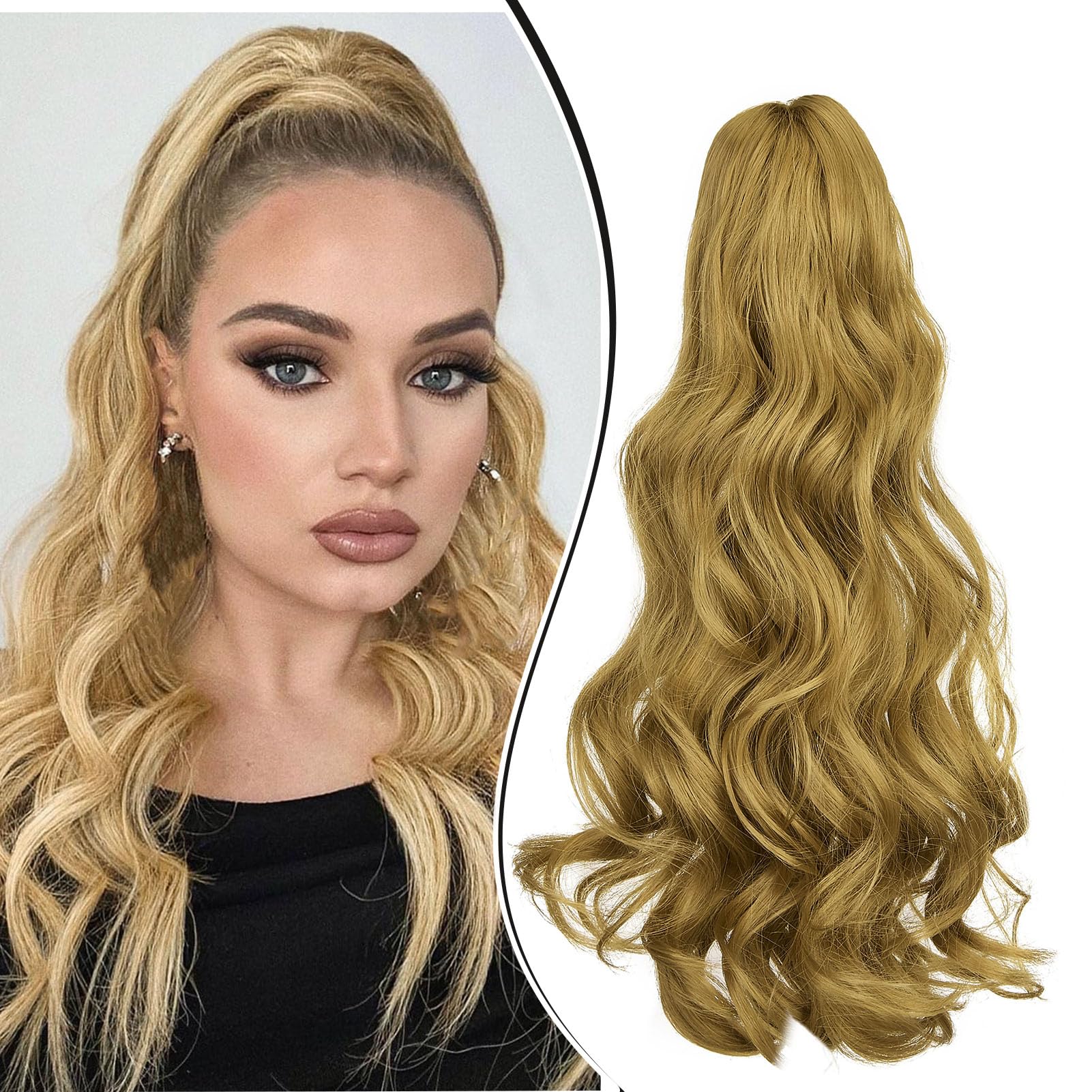 Dcbaboo Ponytail Extension Pferdeschwanz Haarteil Zopf Extension mit Klammer Gewellte Lang Haarverlängerung Zopf Clip Synthetik Wellige Lockig Pferdeschwanz Haarextension, 45cm Dunkelblond