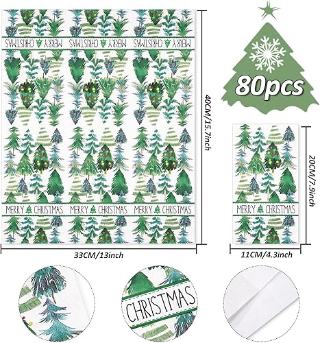 Miniatura 2 de AnyDesign Servilletas de Navidad para invitados de árbol de Navidad, servilletas de papel desechables de 3 capas de acuarela verde para cena de