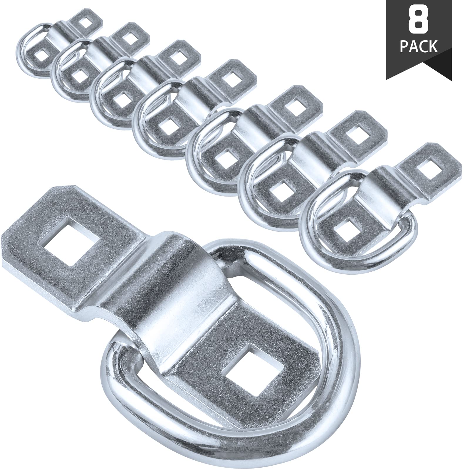D-Ring Tie Downs Anchor 3/8" Heavy Duty 6000 Pound Steel Tie Down Ring Lashing Ring for Loads on Trailers Trucks RV Campers Vans ATV SUV Boats Motorcycles etc Vehicles with Mounting Bracket, Pack of 8