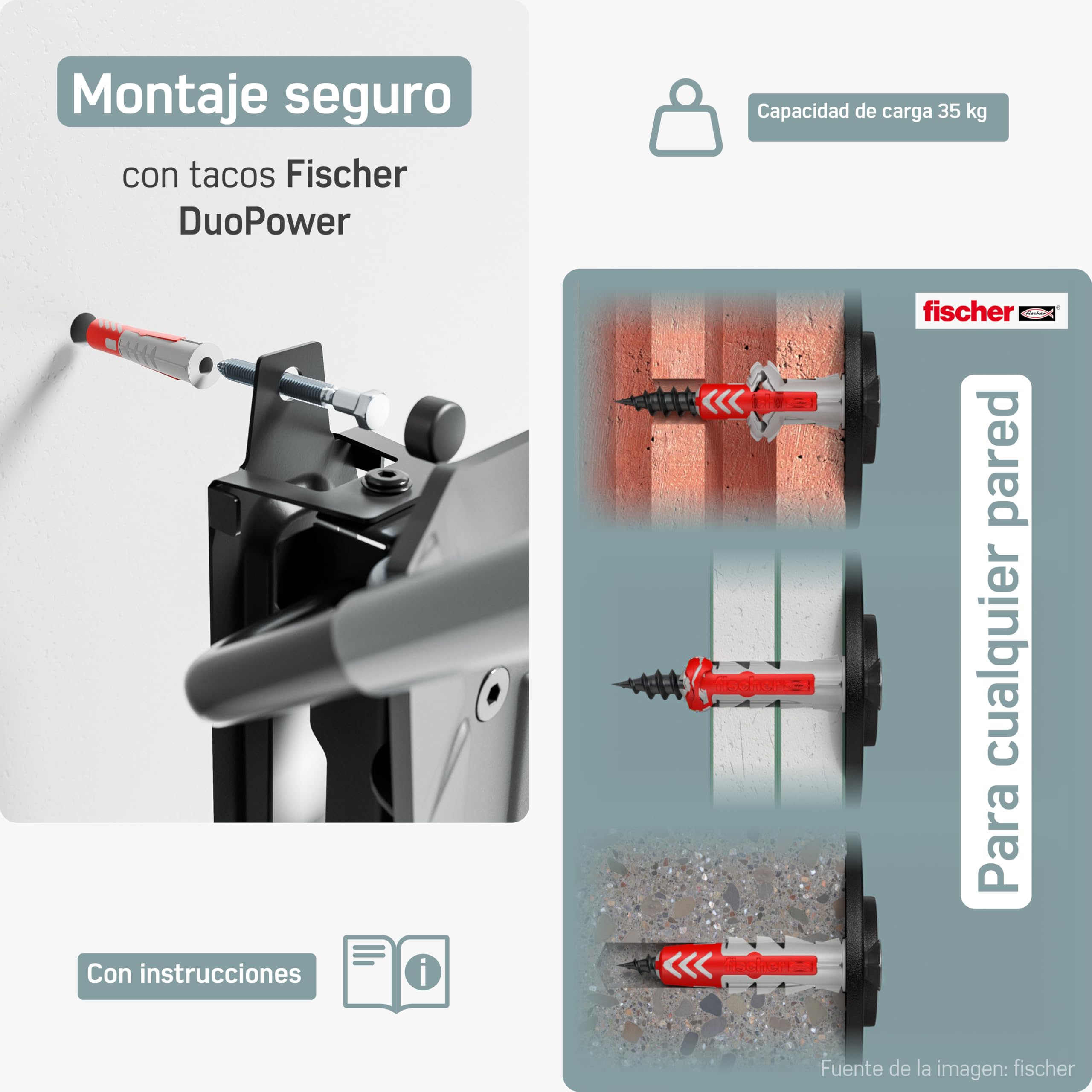 Borgen Soporte Bicicleta Pared Giratorio hasta 35 kg – Soporte Bici Vertical Ahorra Espacio – Incl. Tacos Fischer DuoPower para Montaje Seguro – Embalaje sin plástico