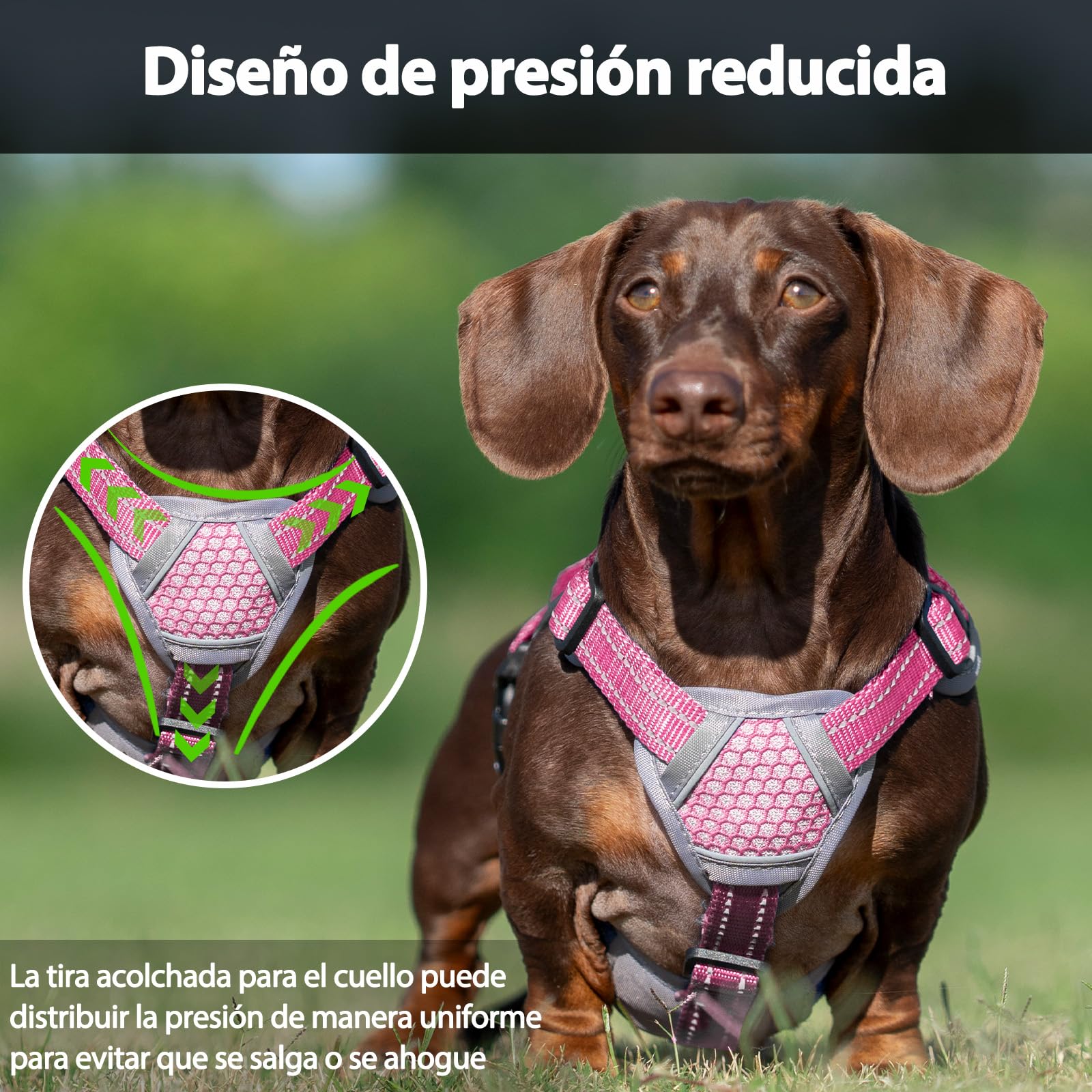 Huntboo Arnes Perro Pequeño Mediano Grande, Arnes Antiescape Perro, Arnés Reflectante para Perros con Asa, Reflectante, Chaleco Ajustable para Caminar, Equipamiento Correr(Rosa,L)