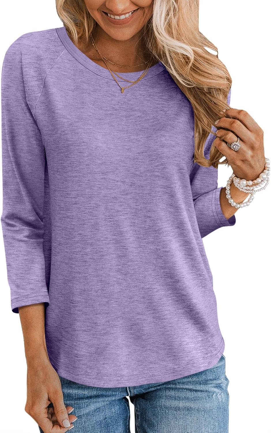 TICTICMIMI Women's Crewneck 3/4 Sleeve Tops Casual T Shirts Basic Summer Tees Loose Fit Pullover Tunic Blouse