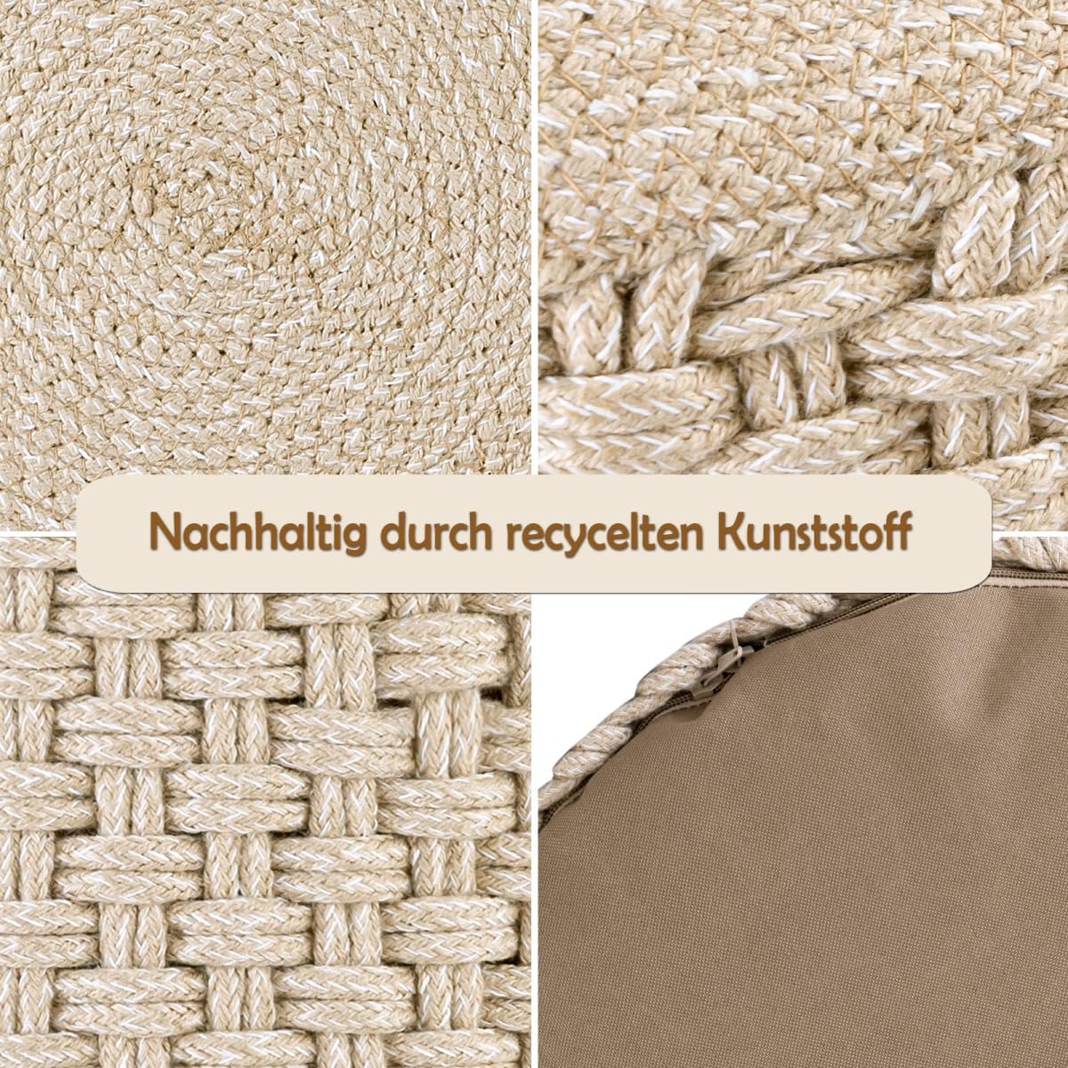 Hocker Sitzhocker Merino Pouf Indoor Outdoor ø40 H45cm Sitzpouf nachfüllbar Farbe beige - weiß