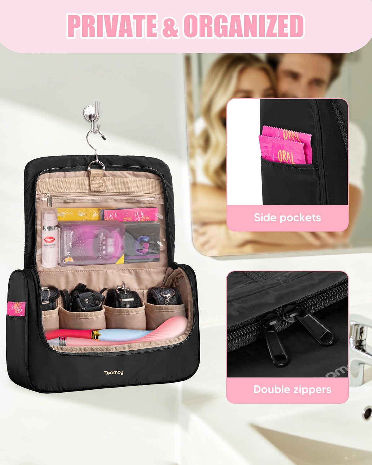 Teamoy Discreet Bag for Toys, Private Toy Storage Bag, Travel Toy Organizer for Men Women, Black