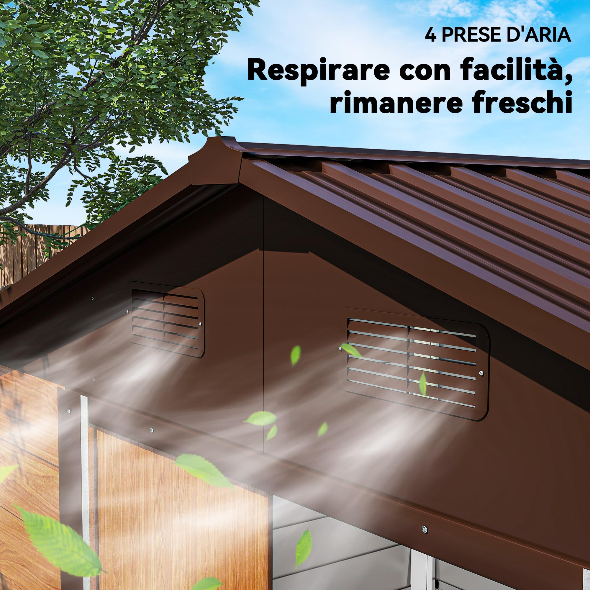 Outsunny Casetta da Giardino 4.07m² Acciaio Zincato con Porta Attrezzi Tetto Inclinato Doppie Porte Scorrevoli Bloccabili Marrone