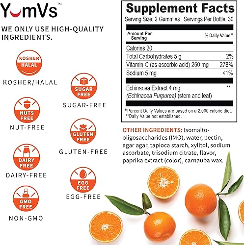 Miniatura 4 de YUM-V'S YumVs - Vitamina C con equinácea cero gomitas para adultos  Suplemento sin azúcar para mujeres y hombres  250 mg de vitamina C y equinácea
