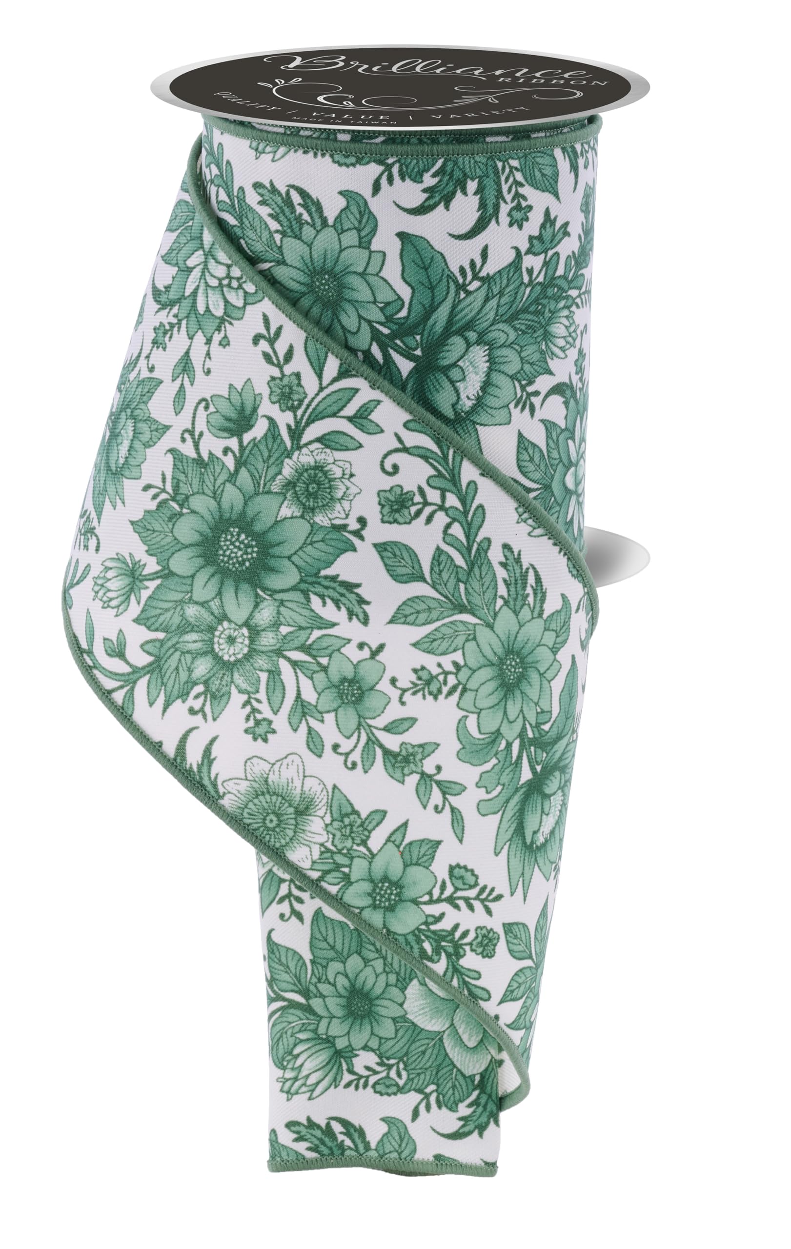 Chinoiserie Florals Wired Ribbon - 1.5" Wide Light Pink Burlap For Bows & Crafts