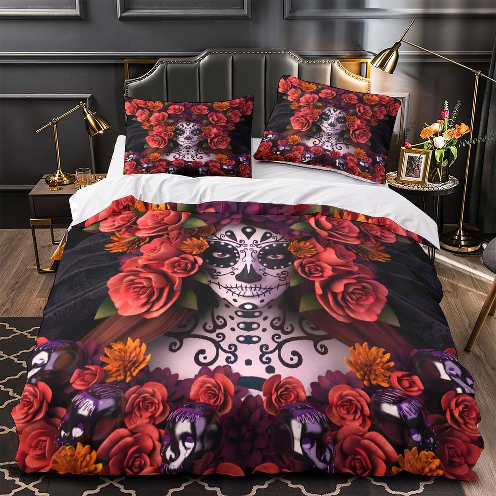 Housse de couette crâne de sucre 140x200 cadeau idéal Jour des morts