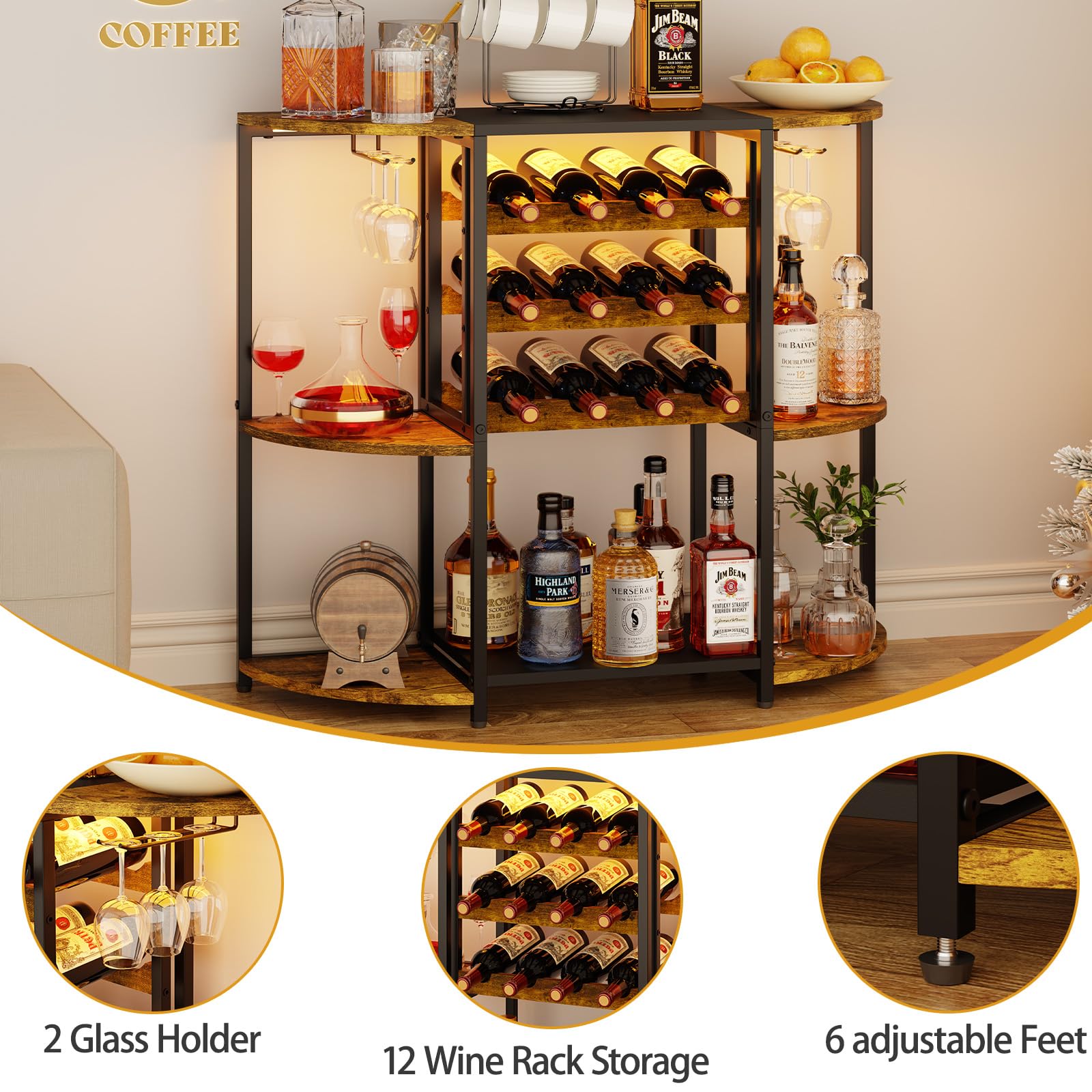 Mini Wine Rack With Storage JKsmart Wine Bar Cabinet With LED Lights ...