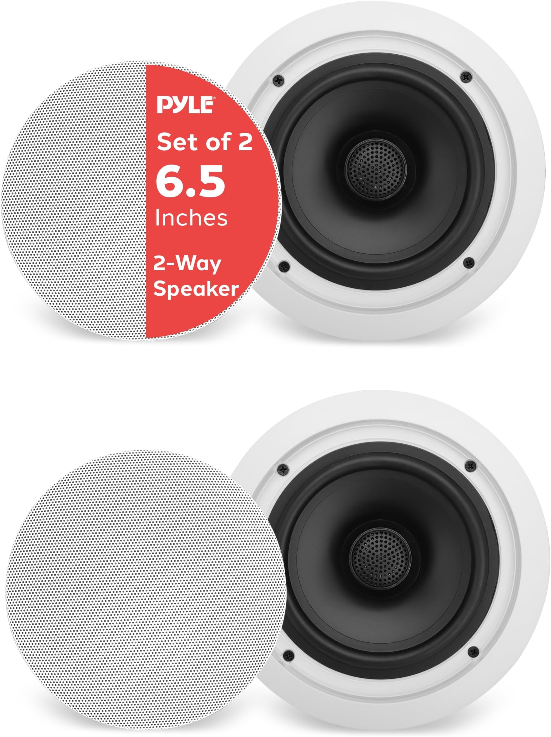Pyle PDIC60T 6.5 inch Two Way In Ceiling Speaker with 70V Transformer