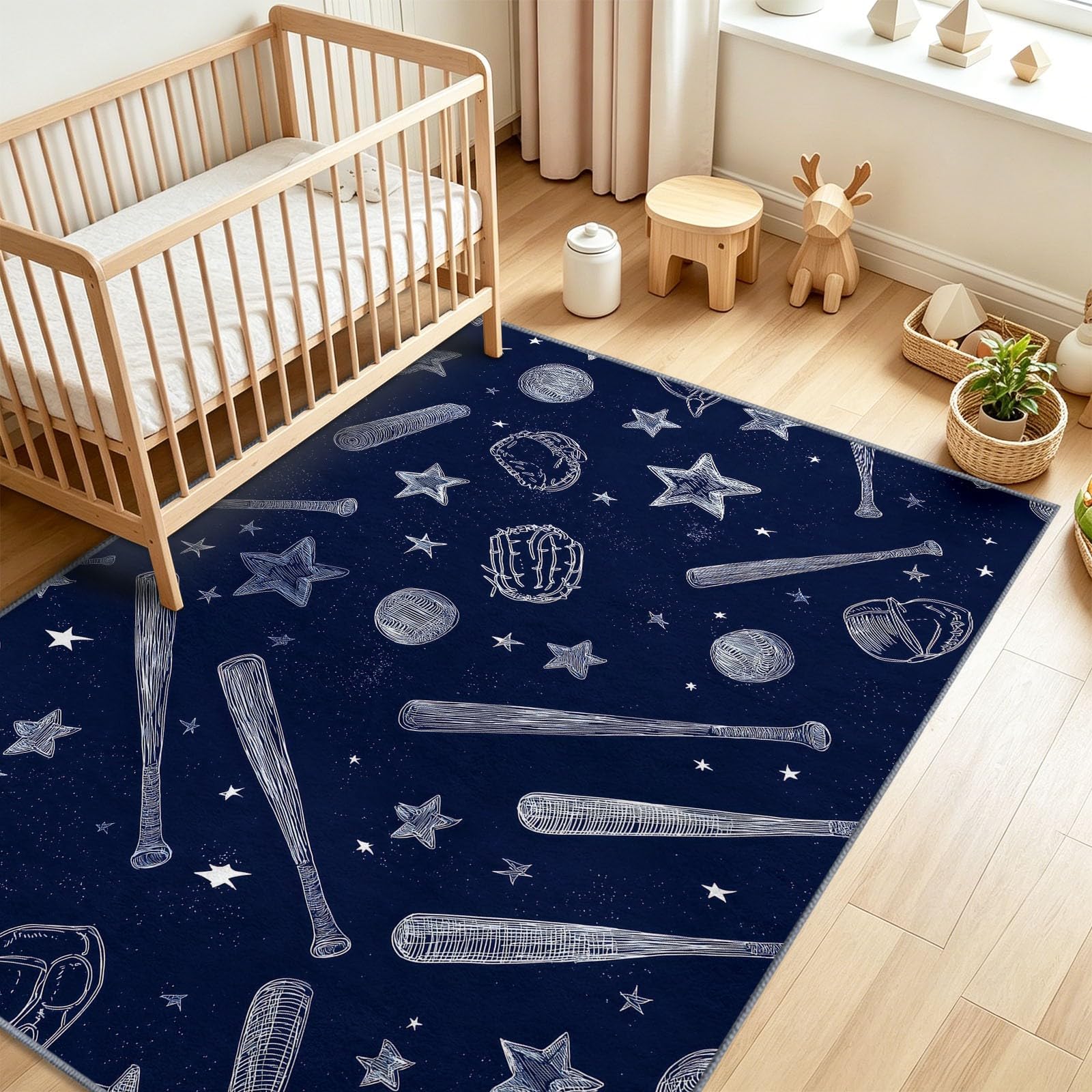 Generisch Teppich Wohnzimmer Waschbarer Sport Wettkampf, Kurzflor Teppich Großer Baseball Stern Tiefblau Schlafzimmer Teppiche rutschfest für Esszimmer Büro Bereich Dekor 80x150 cm