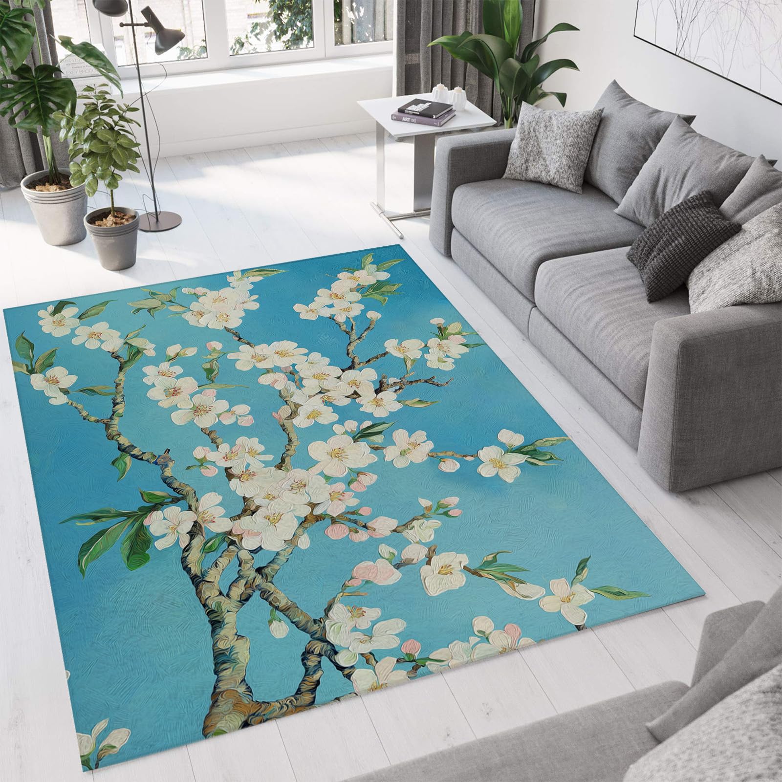 Tapis de salon bleu Van Gogh 240x300cm pour chambre parentale douce