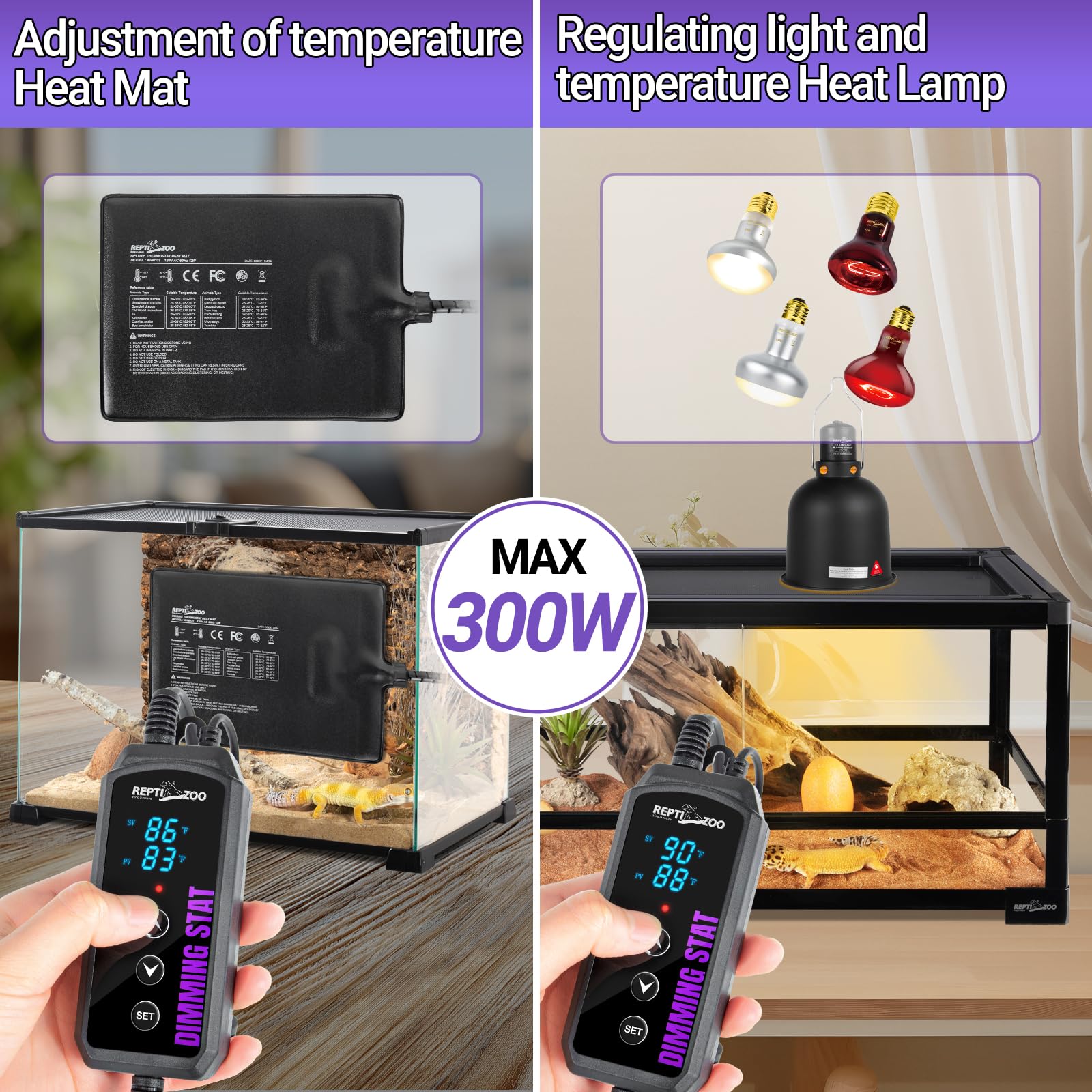 REPTI ZOO Reptile Dimming Thermostat, PID Heat Lamp Temperature Controller with LED Digital Screen for Reptile Heat Lamp Heat Mat & Heaters, Memory Function - image 6