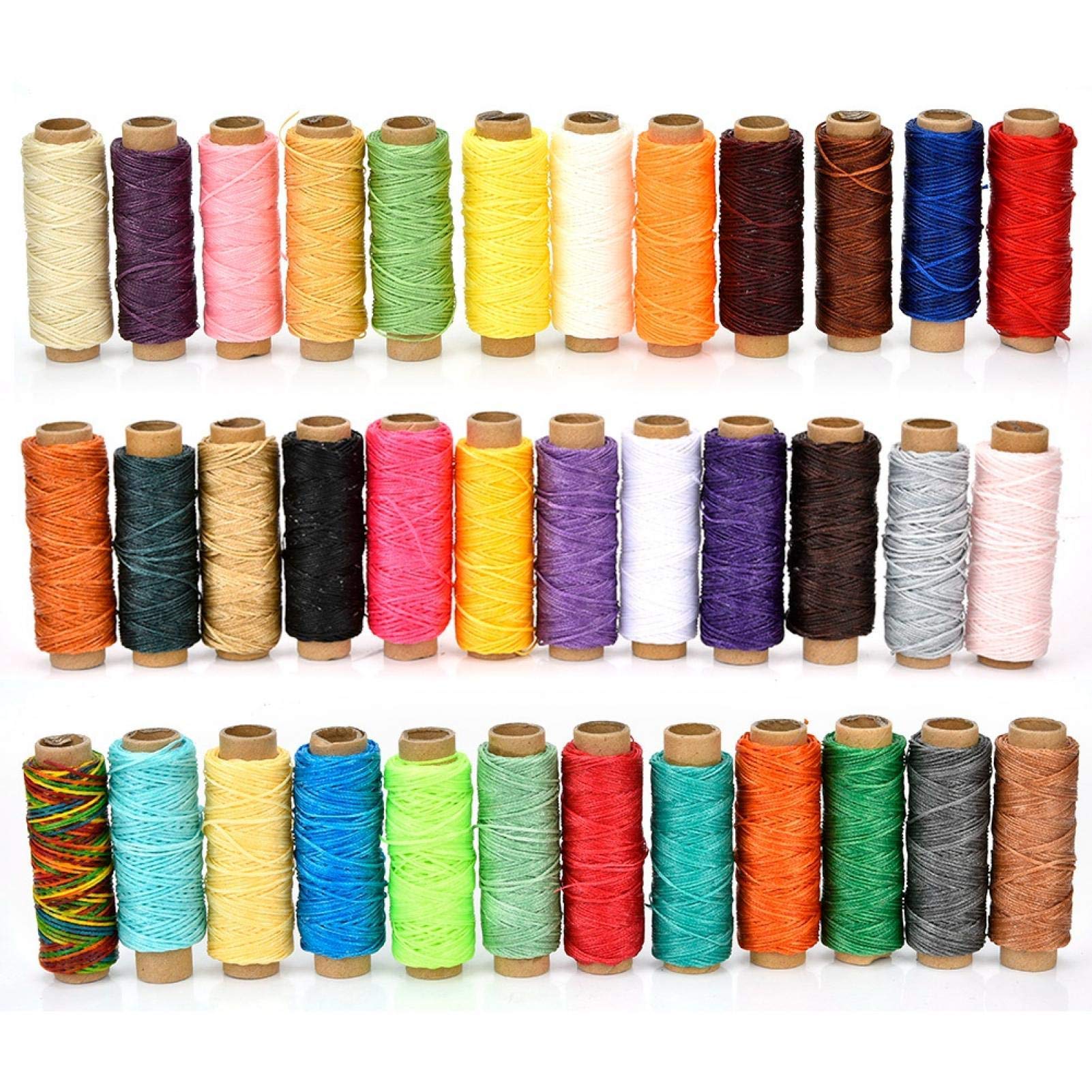 36 colores de piel con cable encerado, hilo encerado de piel 150D para artesanía de cuero, bricolaje costura artesanal, 50 metros/rollo