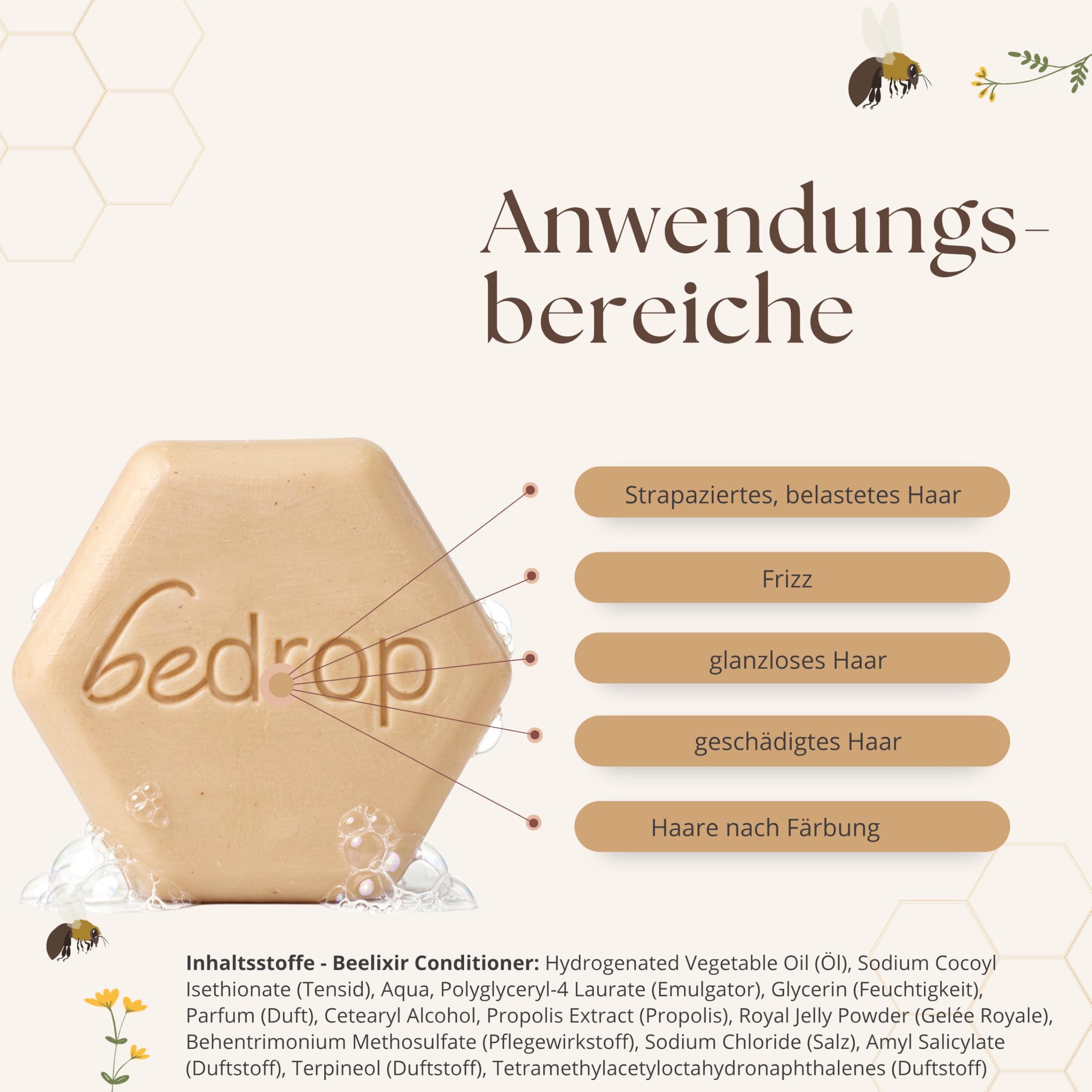 bedrop Hair Care Set | BEELIXIR Haaröl Hair Oil, Gelée Royale festes Shampoo, BEELIXIR fester Conditioner bei beanspruchtes Haar & Haarwachstum mit Rosmarinöl, Propolis & Manuka Honig