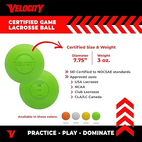 Miniatura 81 de Velocity - Pelotas para lacrosse, paquetes de 6, 12, 18, 24, 36, 60 y 120 unidades, tamaño oficial de NFHS y aprobado por la universidad. Multi