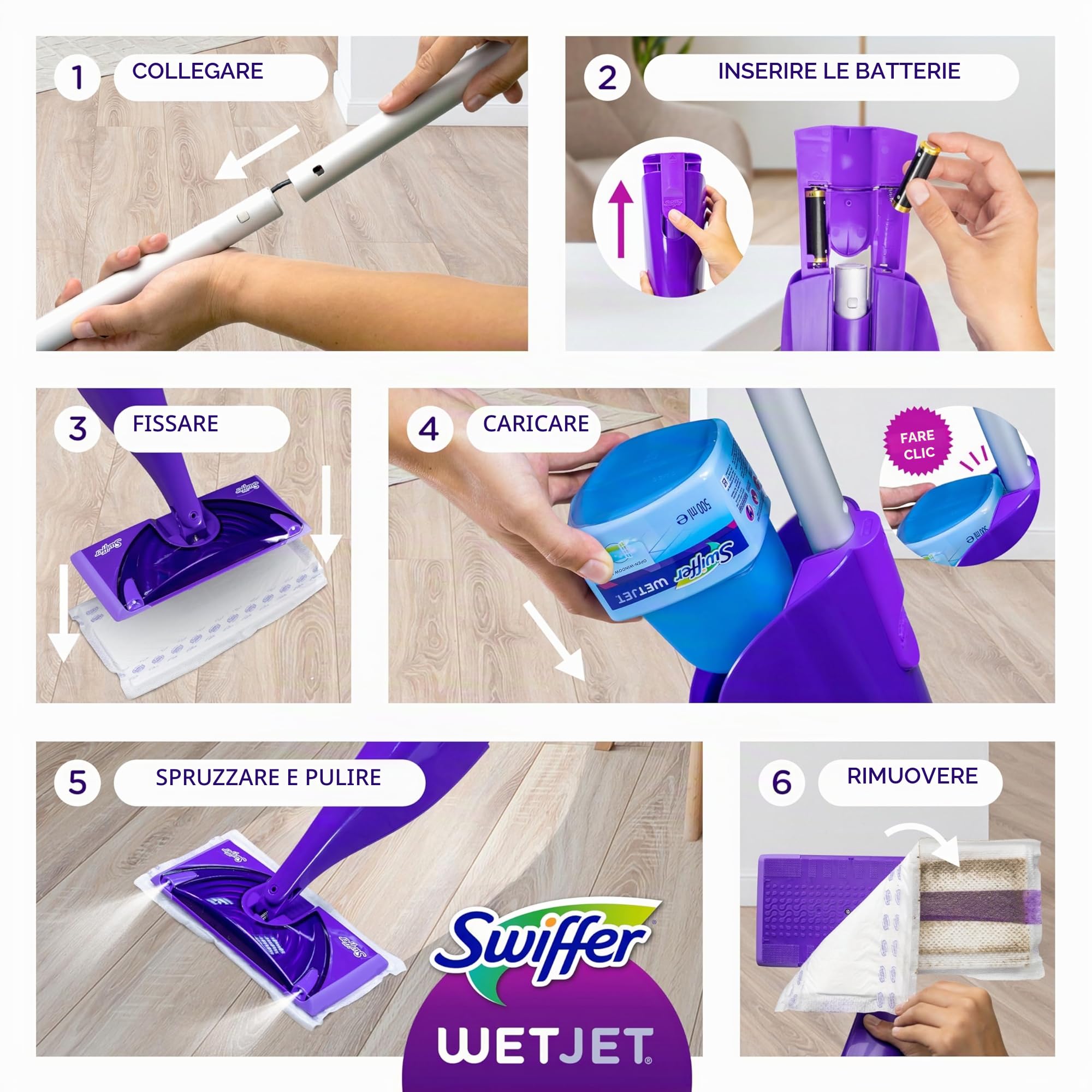 Swiffer WetJet - Kit di pulizia per pavimenti e pavimenti in legno duro, include: 1 Power Mop, 10 tamponi, soluzione di pulizia, batterie