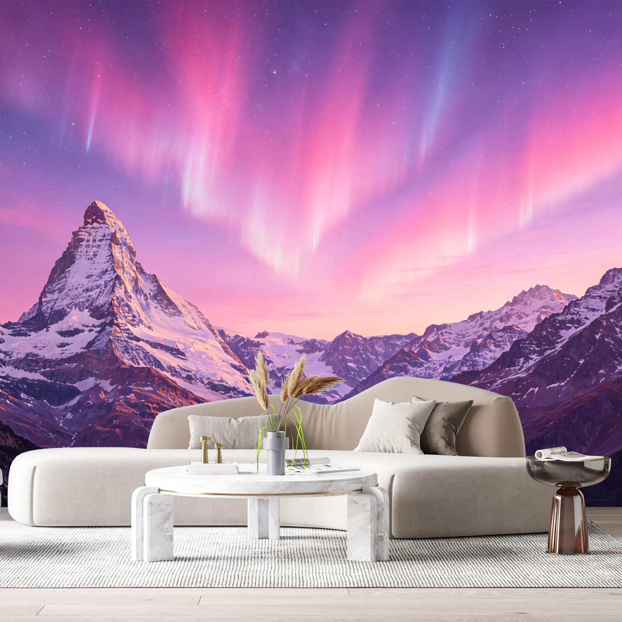 Custom Size Wall Murals Sunset Mountain Landscape Aurora Sky Snow Peaks SelfAdhesive Wall Fabric Removable Large Wallpaper for Photo Living Room