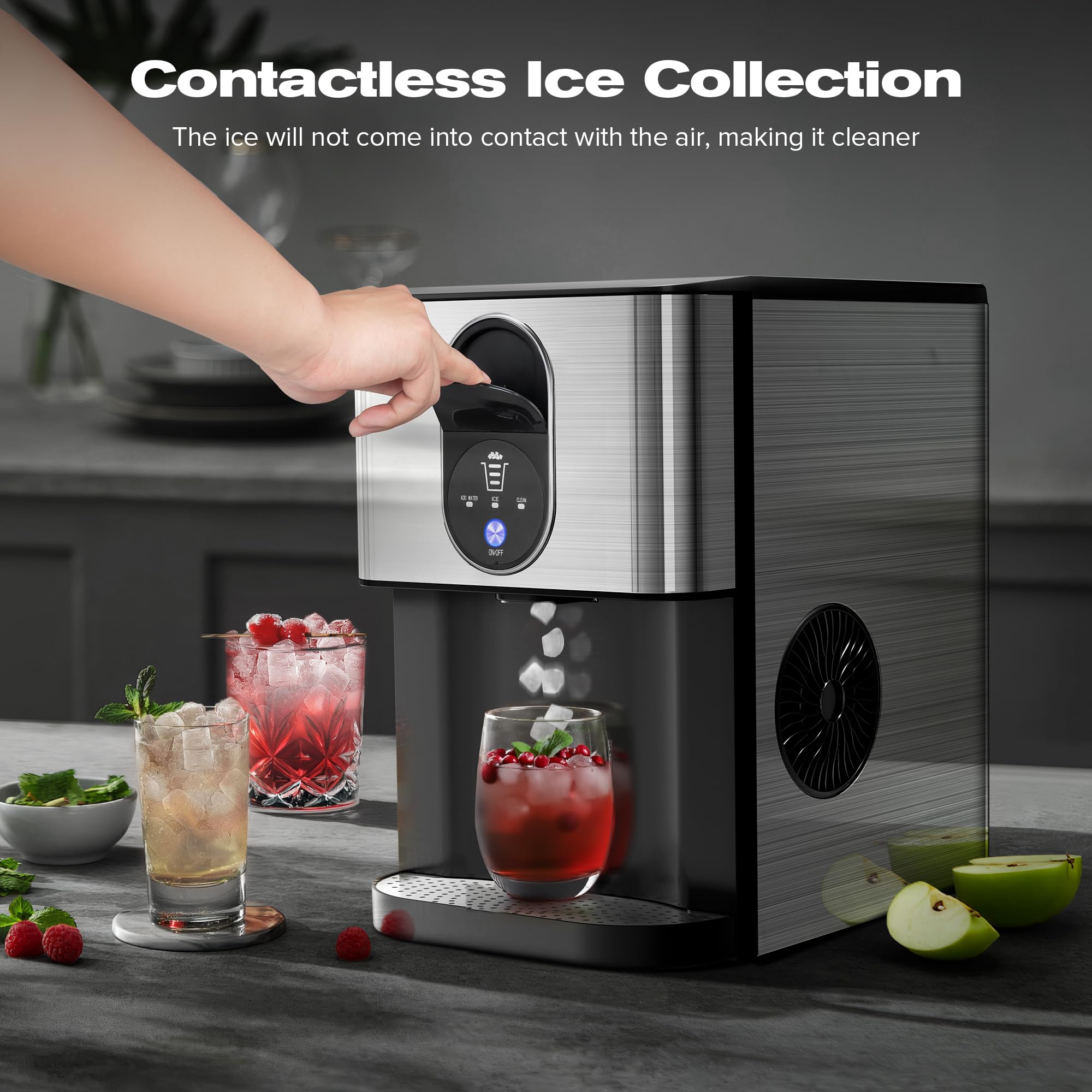 Kismile Countertop Nugget Ice Maker, 44lbs/24h Soft Chewable Pebble Ice Machine With Self-Cleaning And One-Click Operation, Compact Pellet Ice Maker For Home & Kitchen (Silver) on Fridge.com - View 4