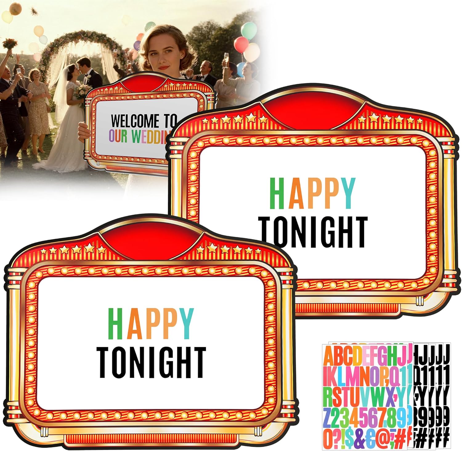 Party bottle service sign 2Pack Retro Red Gold wedding Entrance props sign -club signs for bottle service with Letter Stickers for Wedding, Bar, KTV, Club Events