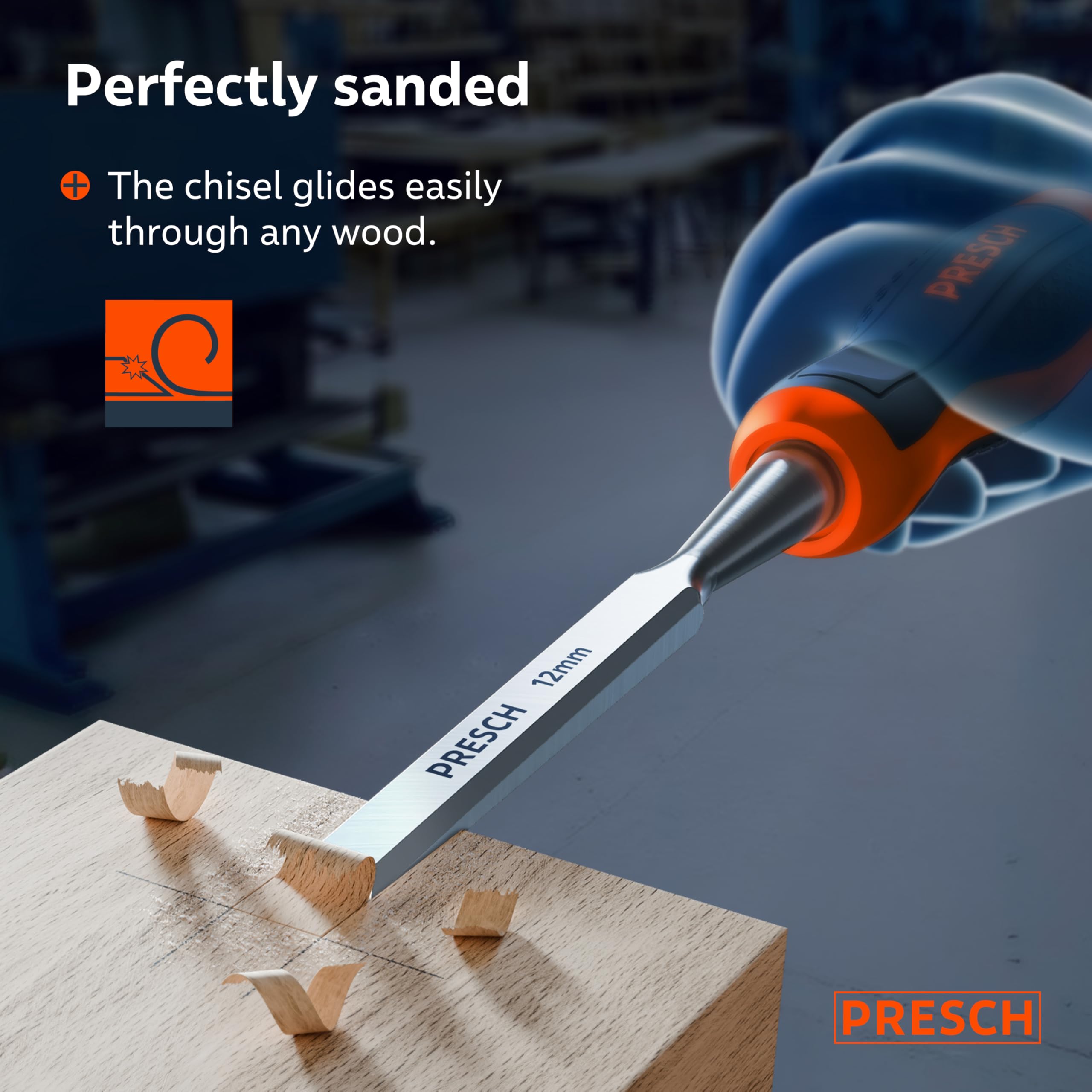 Presch Wood Chisel 12mm, Perfectly Polished for immediate use, for Professionals with 25° Angle - Image 2