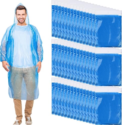 Handepo Paquete de 100 ponchos de lluvia para adultos con capucha, ponchos de lluvia desechables de plástico, poncho de emergencia para adultos,