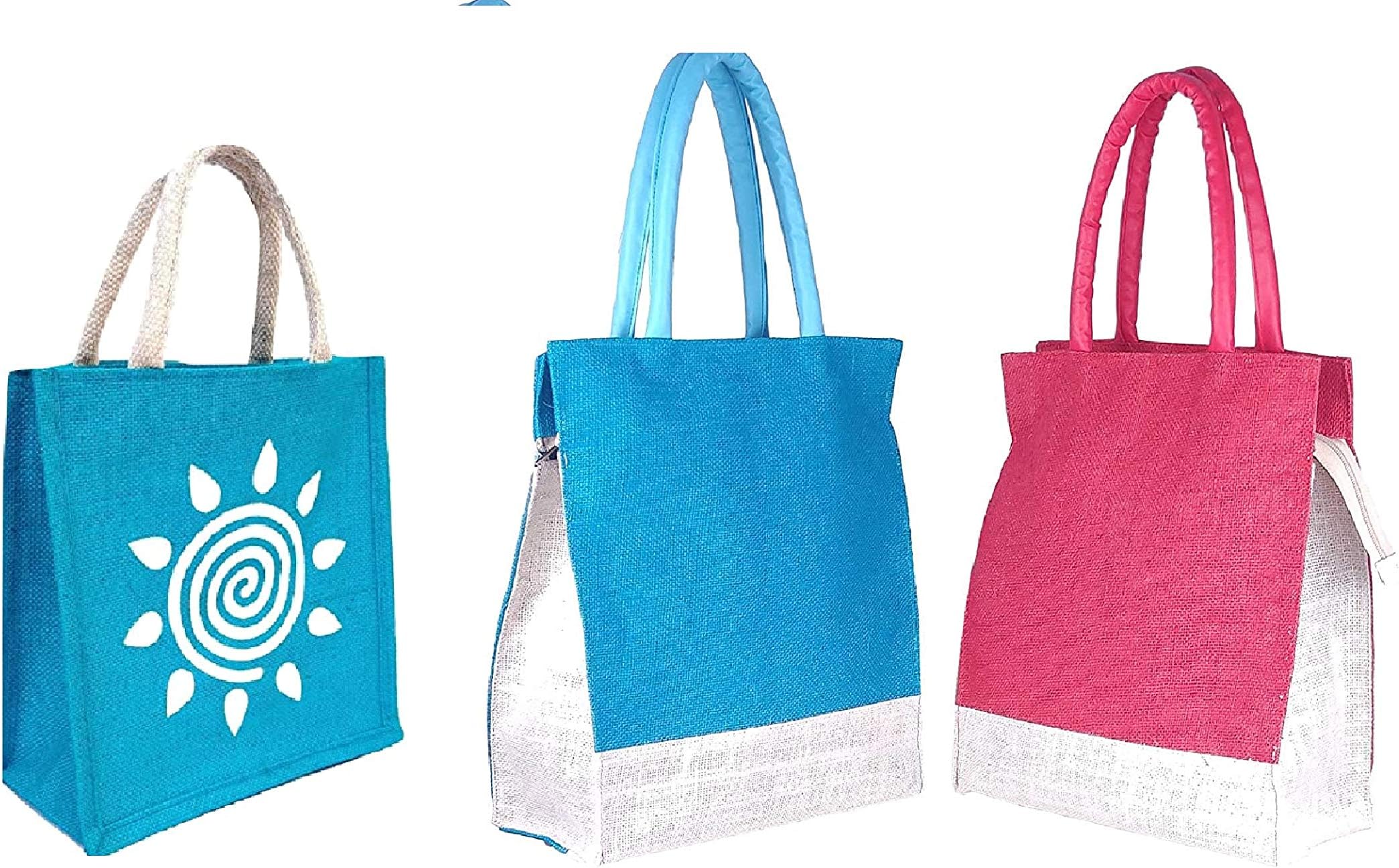 Goodwill Handicraft Women Jute Lunch Bags(Combo of 3,Multicolour,fab-11)
