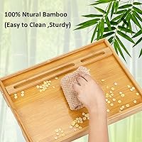 Vista 5 de Moretoes Bandeja de cama para comer, bandeja de desayuno de bambú con patas plegables ajustables y soportes para teléfono para sofá, laptop