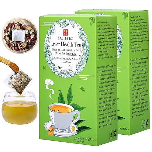 YAFITYES Té nutritivo para la salud del hígado, té de desintoxicación del hígado, 60 bolsas de té, 18 hierbas diferentes para cuidado y limpieza, té