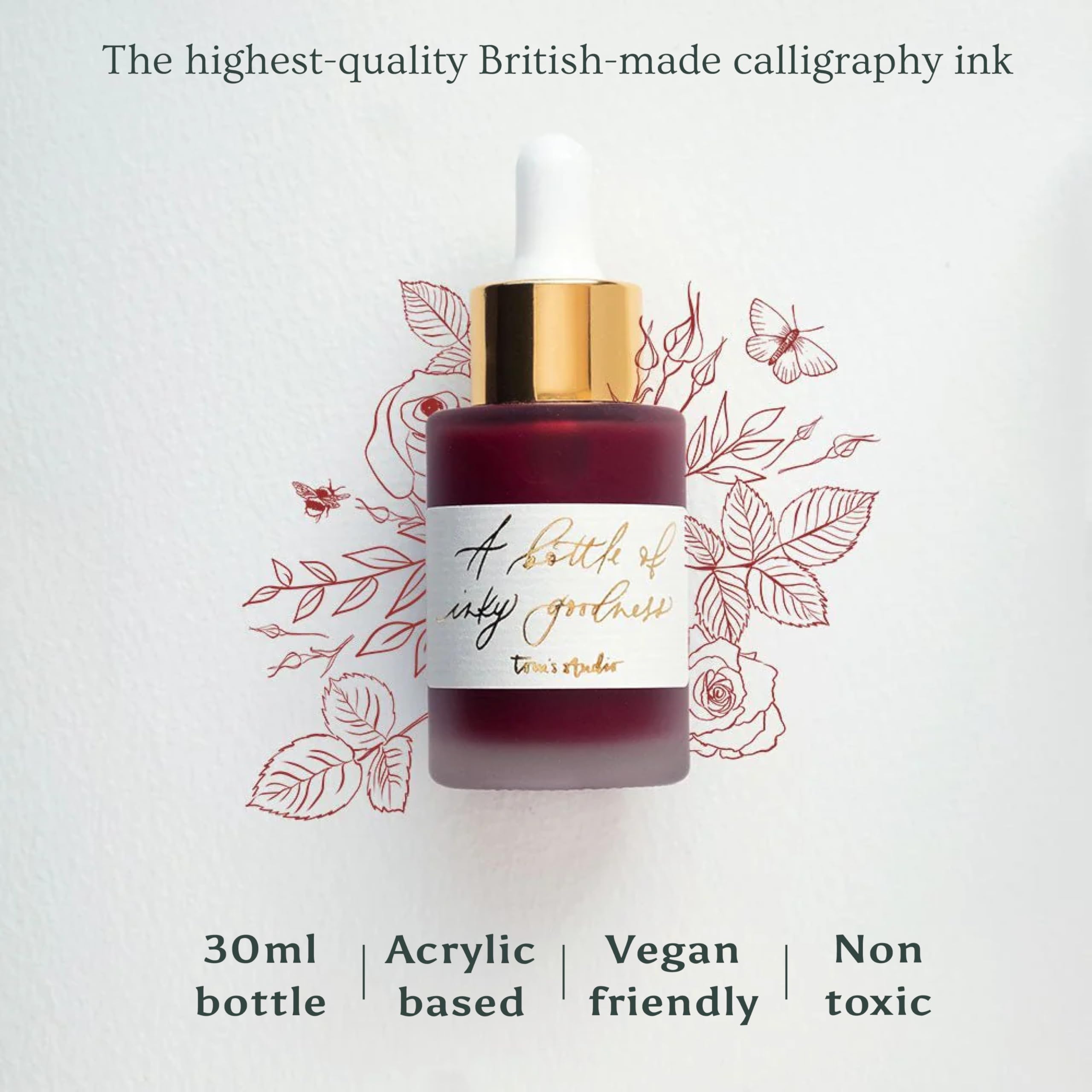 Tom’s Studio Calligraphy Ink, English Red Rose, 30 ml - Image 3