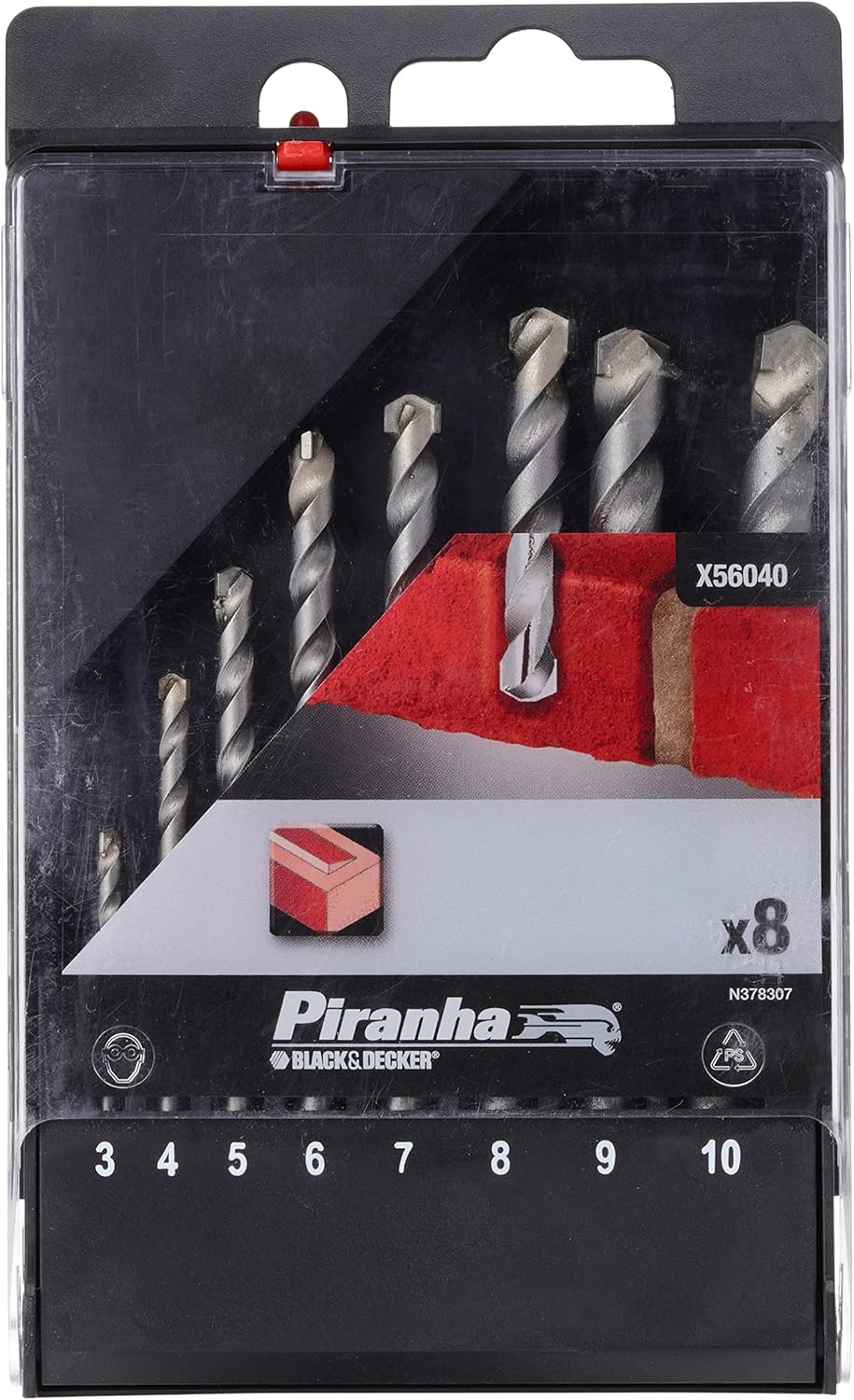 Black+Decker 8 Pieces 310mm Piranha Masonry Drill Bit Set with