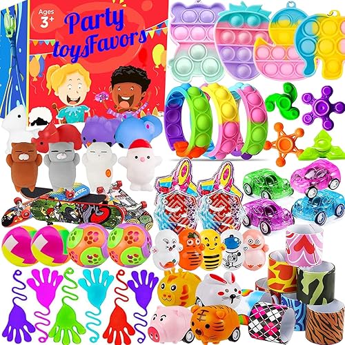 Aibequ 60 piezas de recuerdos de fiesta para niños, juguetes Pop It, caja del tesoro para el aula, relleno de piñata, premios de carnaval, juguetes