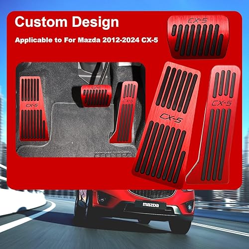 Miniatura 2 de BOYUER Juego de 3 almohadillas antideslizantes para pedal de acelerador de gas de freno de aluminio sin taladrar para Mazda CX-5 2013-2023 (rojo)