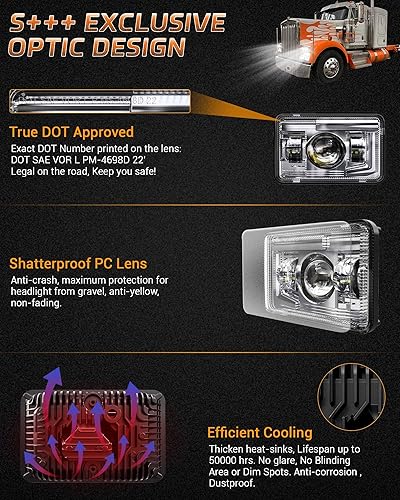 Miniatura 2 de Z-OFFROAD Faros delanteros LED aprobados por DOT de 4 x 6, haz sellado de alta y baja compatible con Kenworth T800 T600 Peterbilt 379 Freightliner