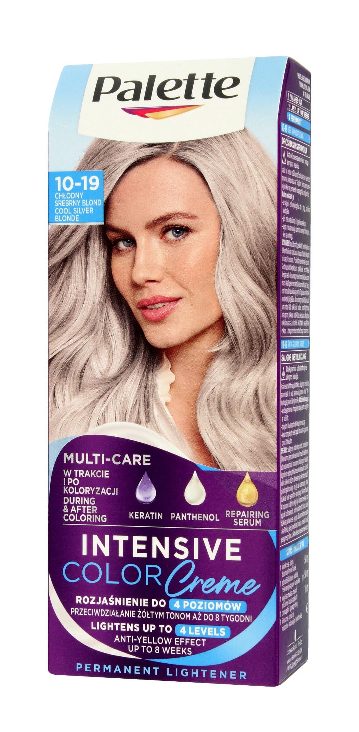 Palette Intensive Color Creme Long-lasting cream hair dye 10-19 Cool Silverl Blonde 110 ml. x 2 (Pack of 2)