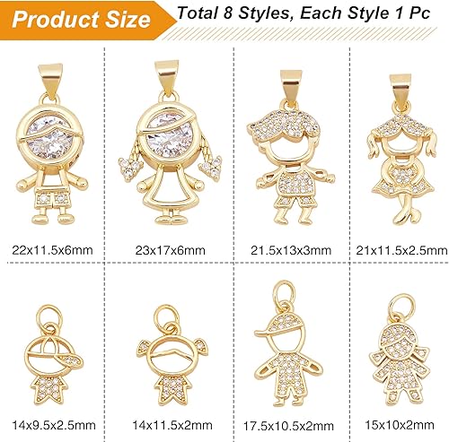 Miniatura 4 de SUPERFINDINGS 8 estilos de abalorios para niña o niño, micro pavé transparente de circonita cúbica de cristal dorado para pulseras, aretes,