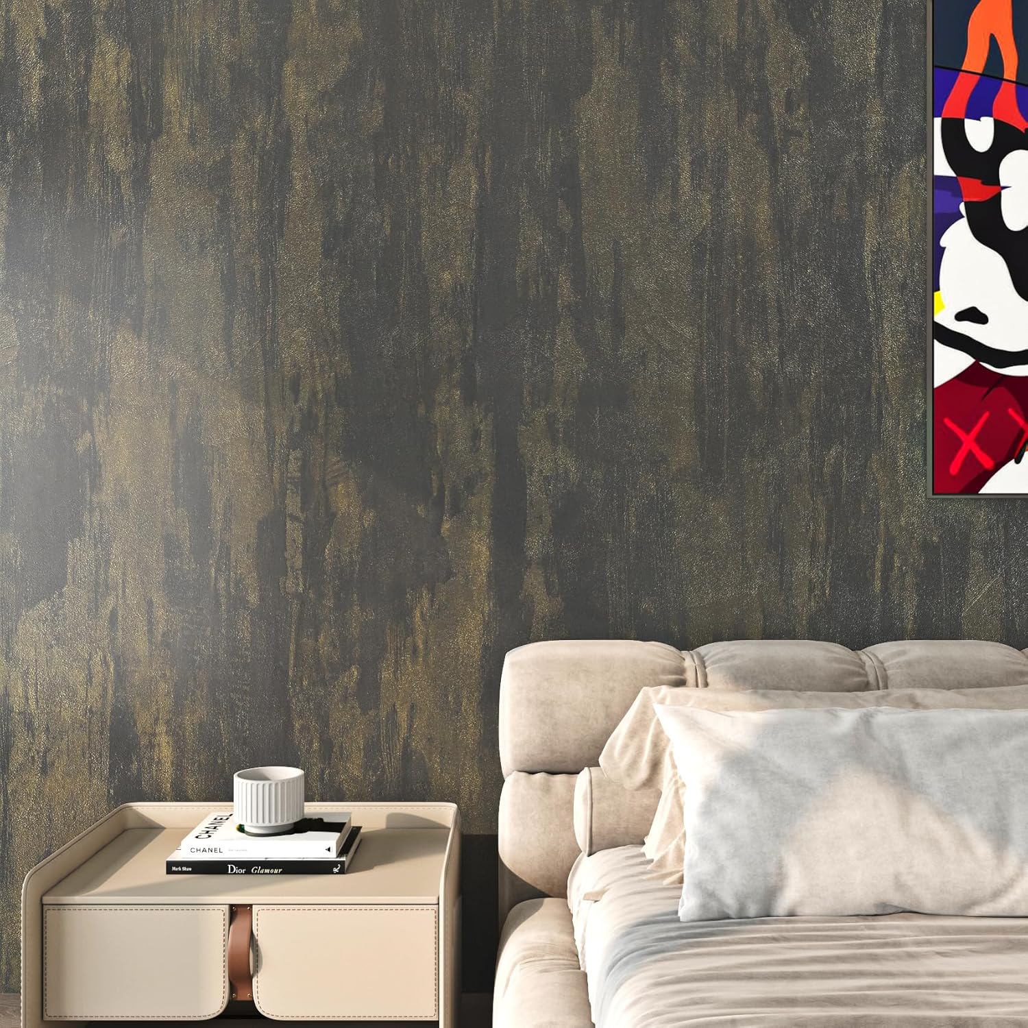 FunStick 16"x240" Grey Gold Stained Concrete Wallpaper Peel and Stick Removable Waterproof Contact Paper Peel and Stick for Countertops Cabinets Textured 3D Cement Vinyl Wall Paper for Bathroom Walls