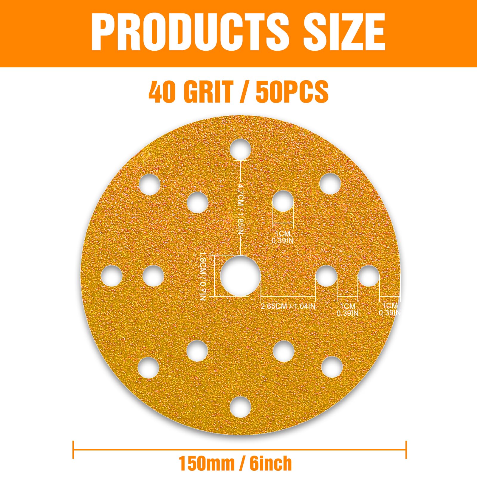 100 Discos de Lijado de 150 mm con Gancho y Bucle de 15 Orificios for lijadora Orbital aleatoria(100Pcs-P40)