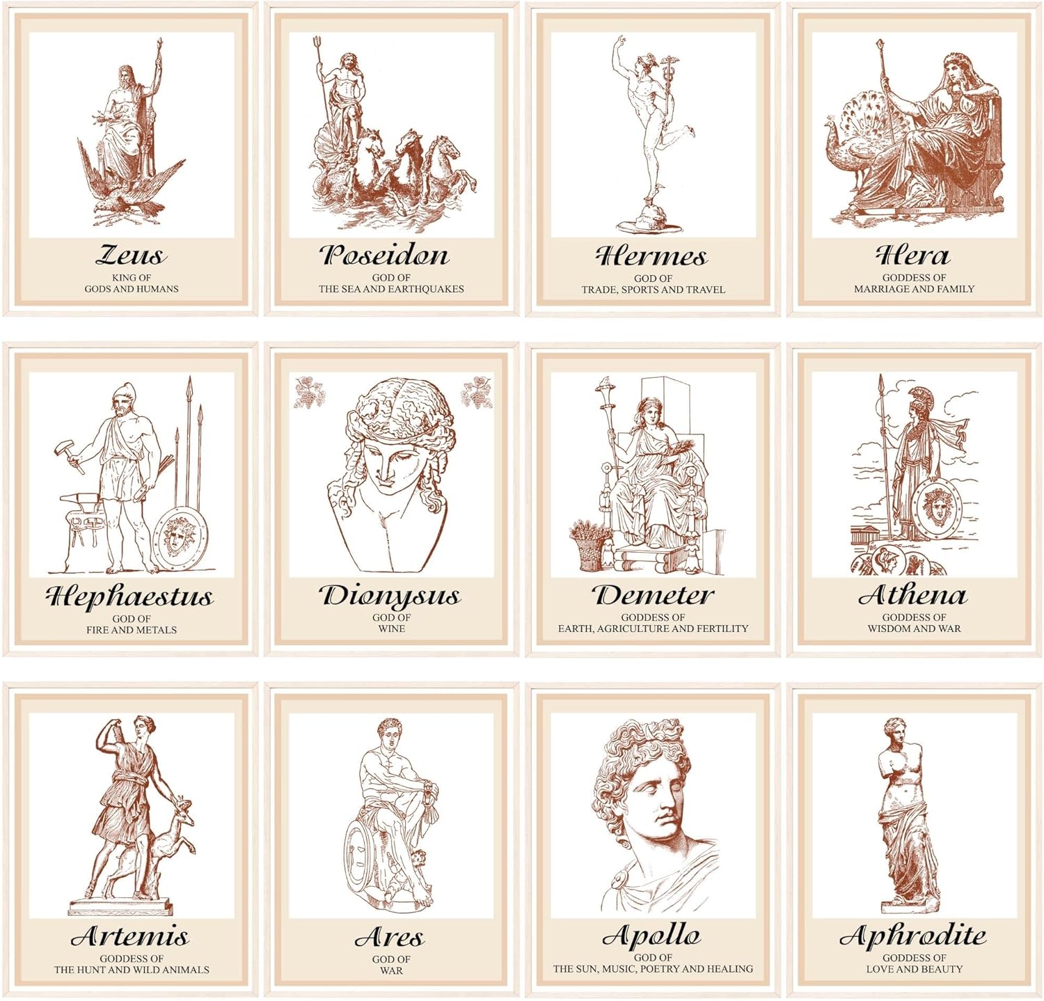 CHUNART Greek Mythology Poster Decor Set of 12 Stunning