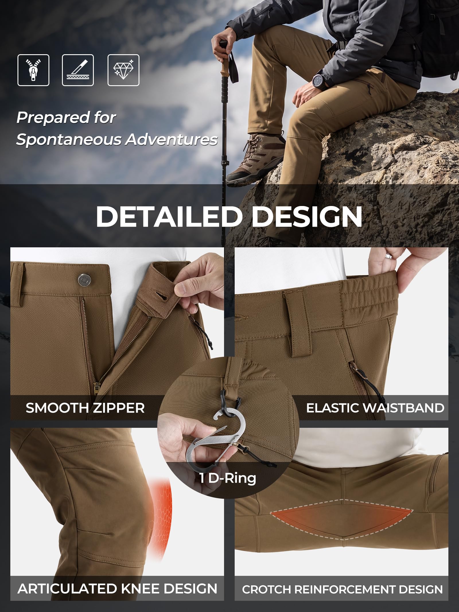 Winter Wanderhose Herren Softshellhose Wasserabweisend Winterhose Warme Thermo Fleece Gefüttert Snowboardhose