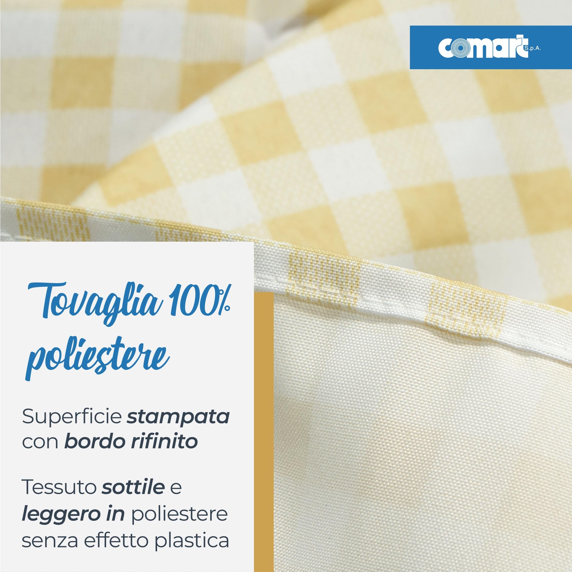 Comart - Tovaglia Square Antimacchia - Copritavolo a Quadretti Vichy 100% Poliestere - Effetto Tessuto - Resistente ai Liquidi - Lavabile in Lavatrice - Quadrata 140x140 cm - 4 Posti - Beige