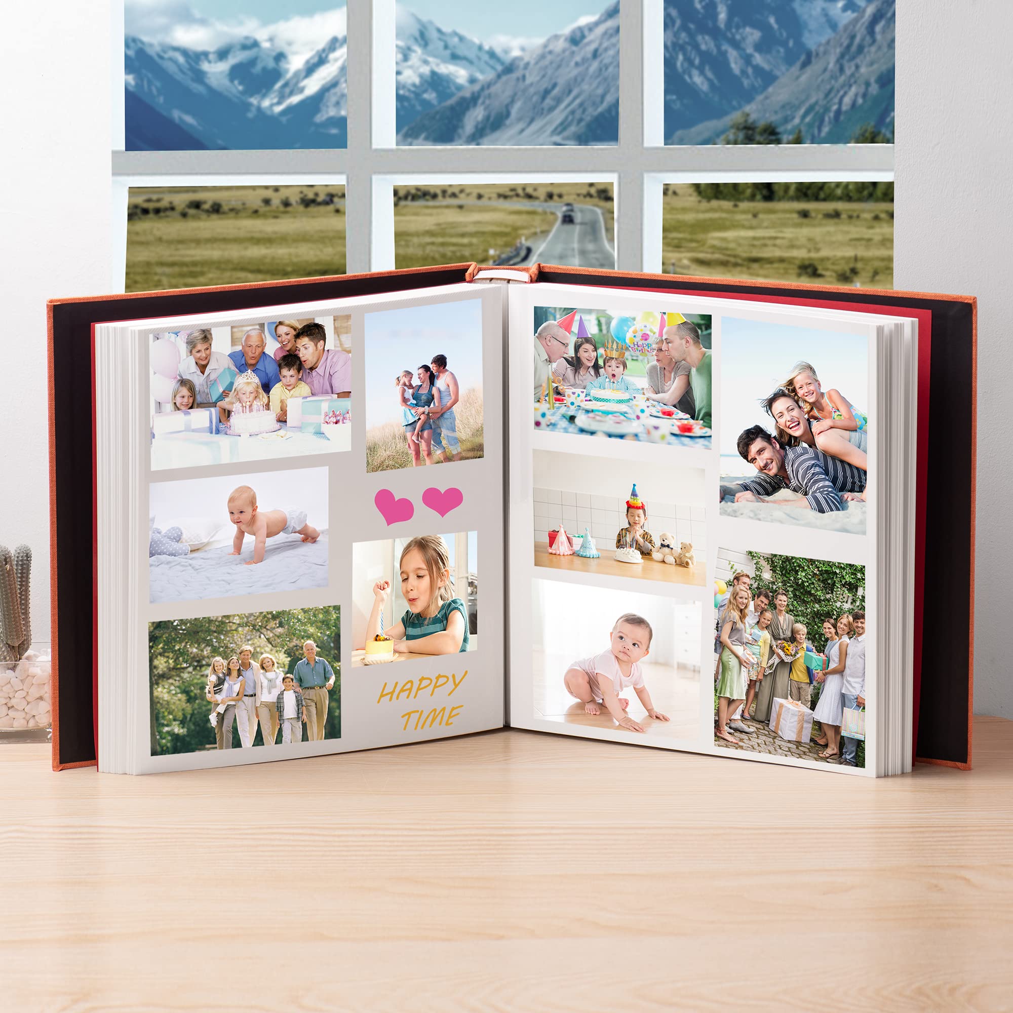 Grande album fotografico autoadesivo, album fai da te per 600 foto, 33 x 32 cm, 120 pagine con copertina in lino (arancione)
