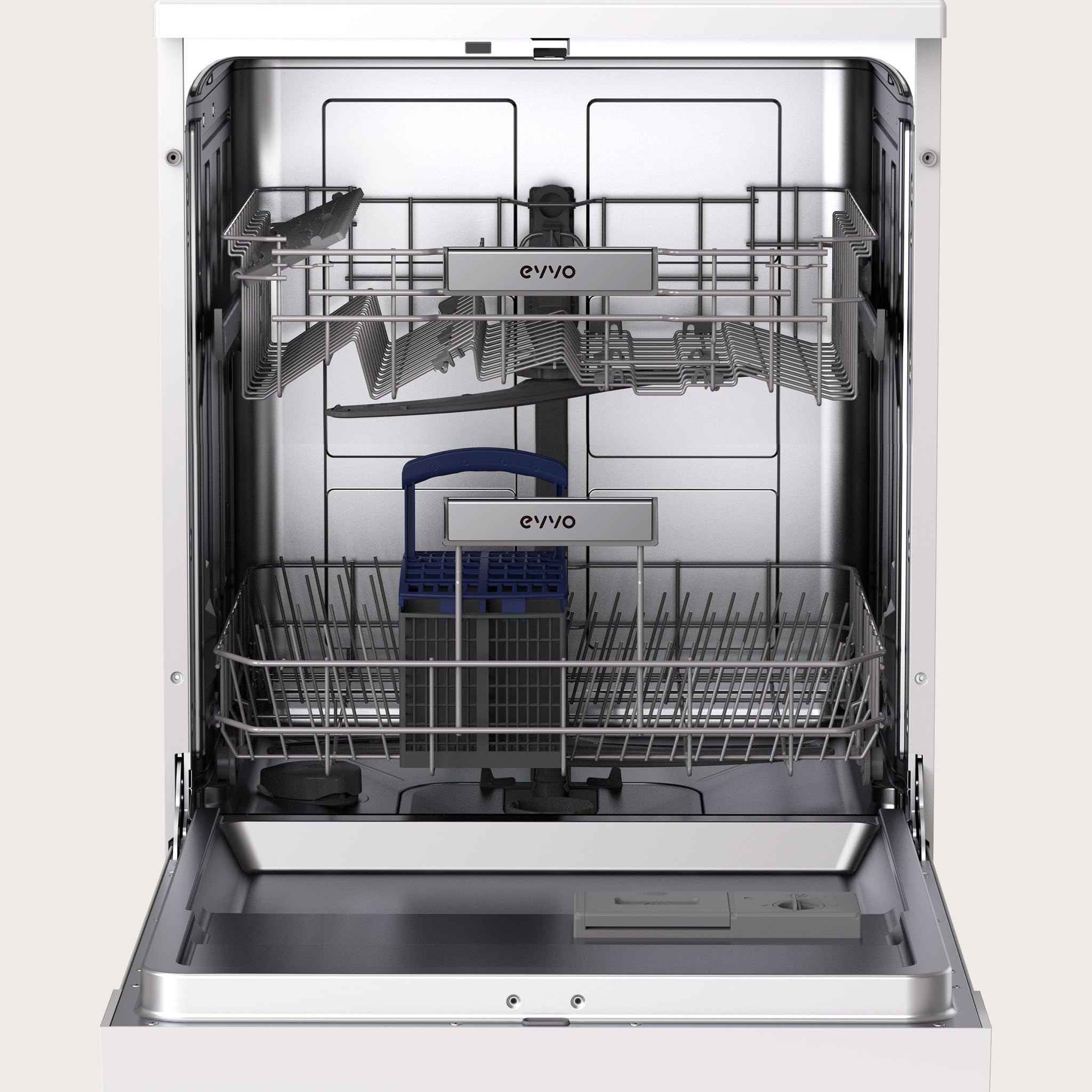 Lavavajillas EVVO D1Y - 60 cm, 13 Servicios, Clase Energética C, 6 Programas, Funcionamiento Silencioso, Apertura Automática, Media Carga, Inicio Diferido 24h, Bloqueo Infantil