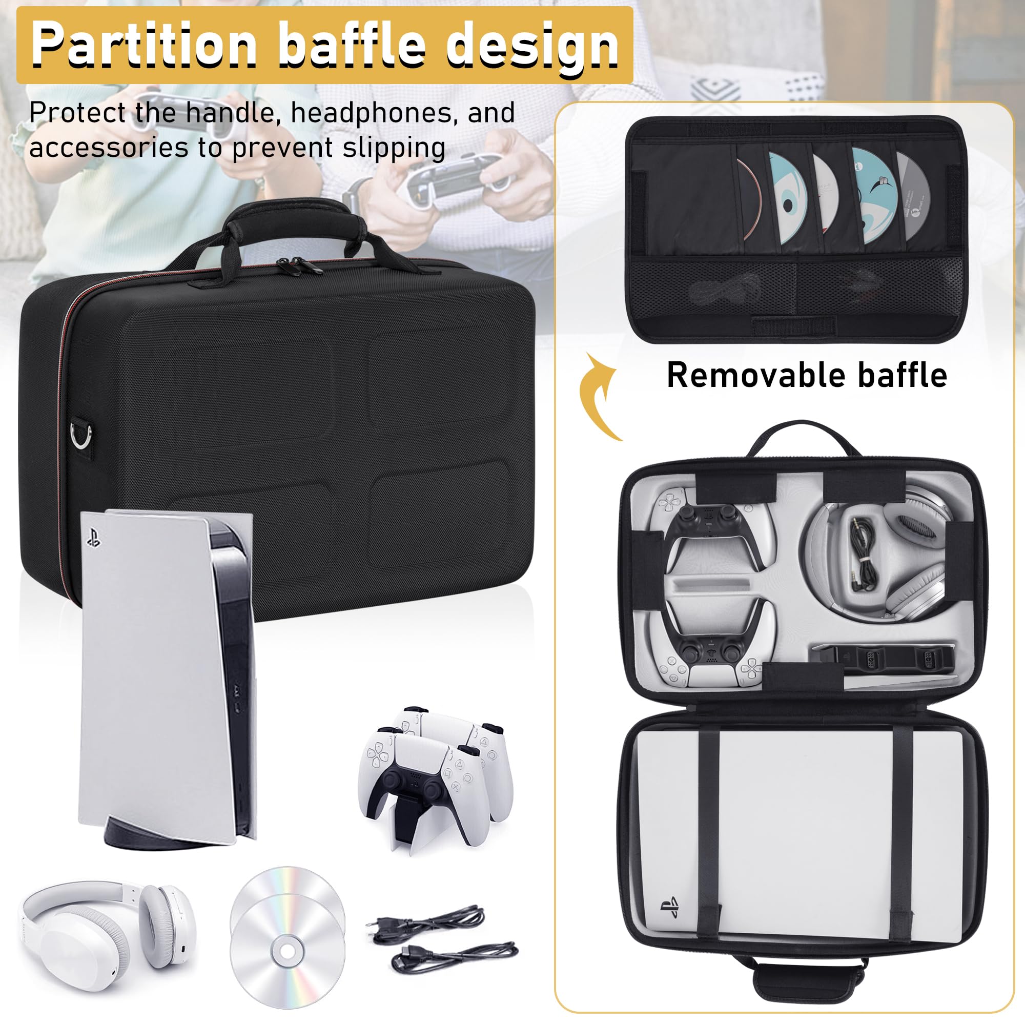 OUUTMEE Custodia rigida compatibile con PS5, borsa da viaggio per PlayStation 5 Disk Digital Edition, giochi e accessori da gioco