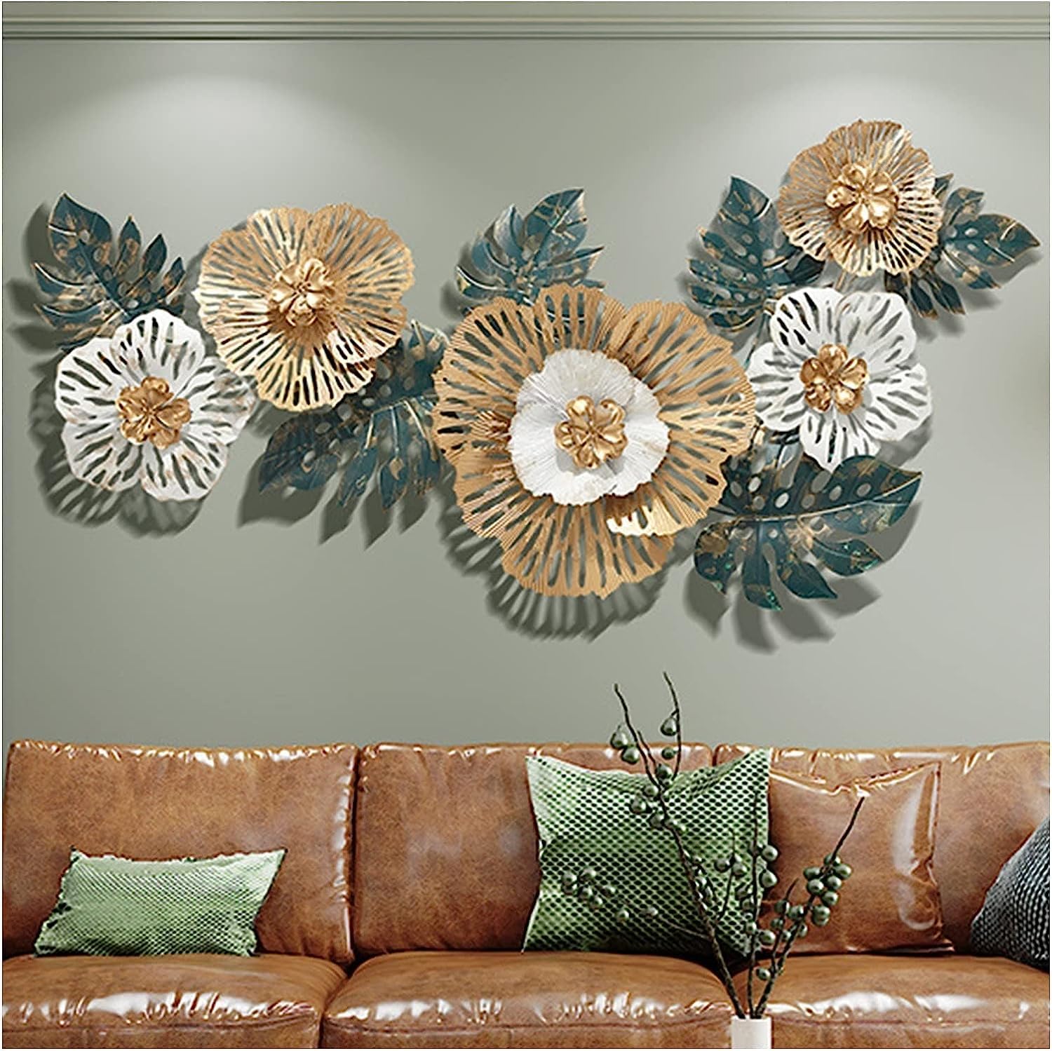HUSTA 3D Metal Wall Art Décor, Abstract Openwork Lotus Leaf Wall Sculptures Hanging for Home Decorations, Living Room, Bedroom, Hotel,Metal Wall Art Home Decoration