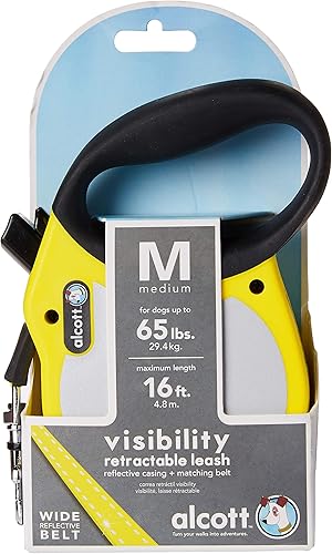 Miniatura 2 de alcott Visibility Correa de cinturón reflectante retráctil, 16 pies de largo, mediana para perros de hasta 65 libras, amarillo neón con detalles