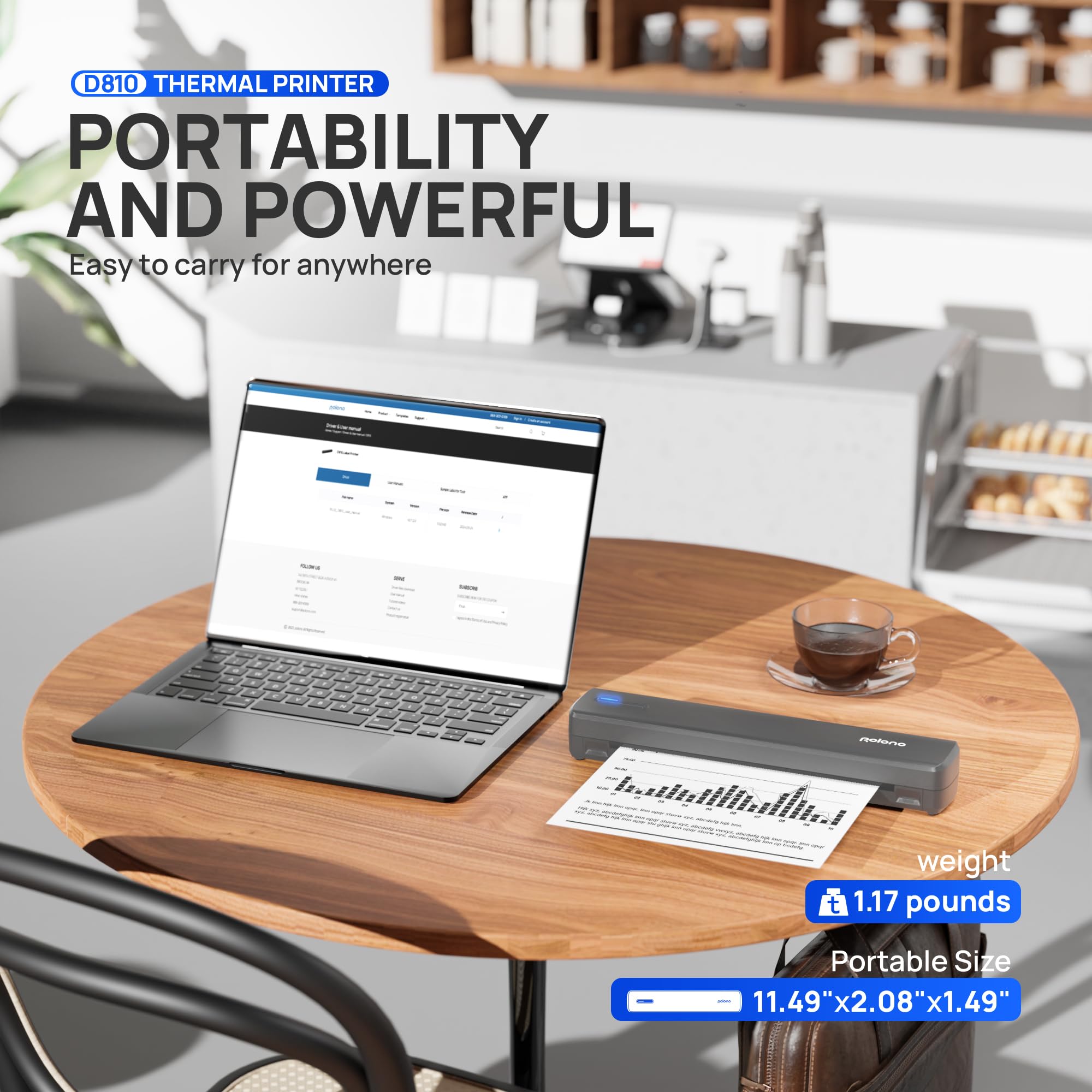 POLONO Impresora térmica A4 inalámbrica, aplicación Smart AI, impresora móvil A4 para viajes, 8,5 x 11 pulgadas, impresora portátil compatible con iOS, Android, portátil para oficina, coche, hogar