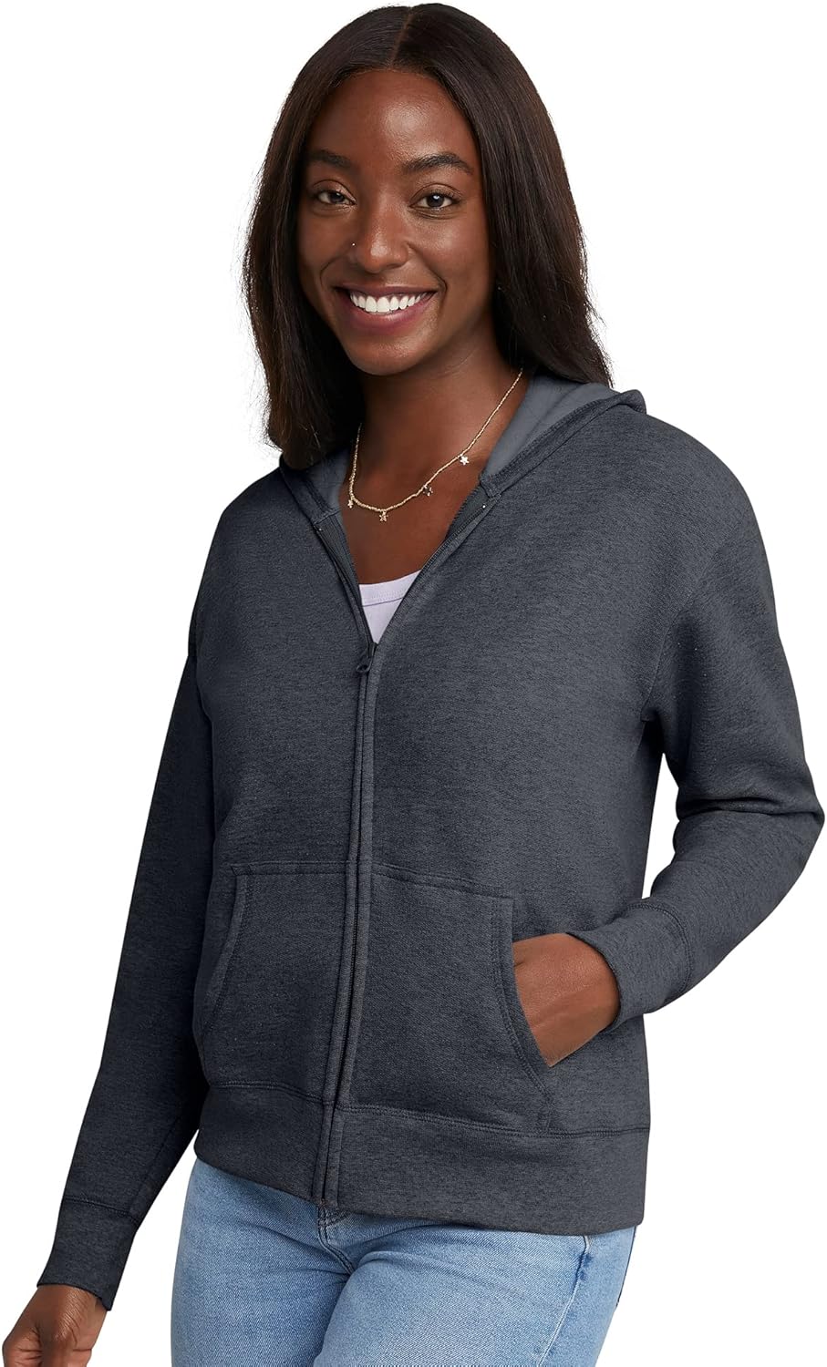 Hanes, Ecosmart Fleece Full Hoodie, Zip-up Hooded Sweatshirt for Women Medium Slate Heather